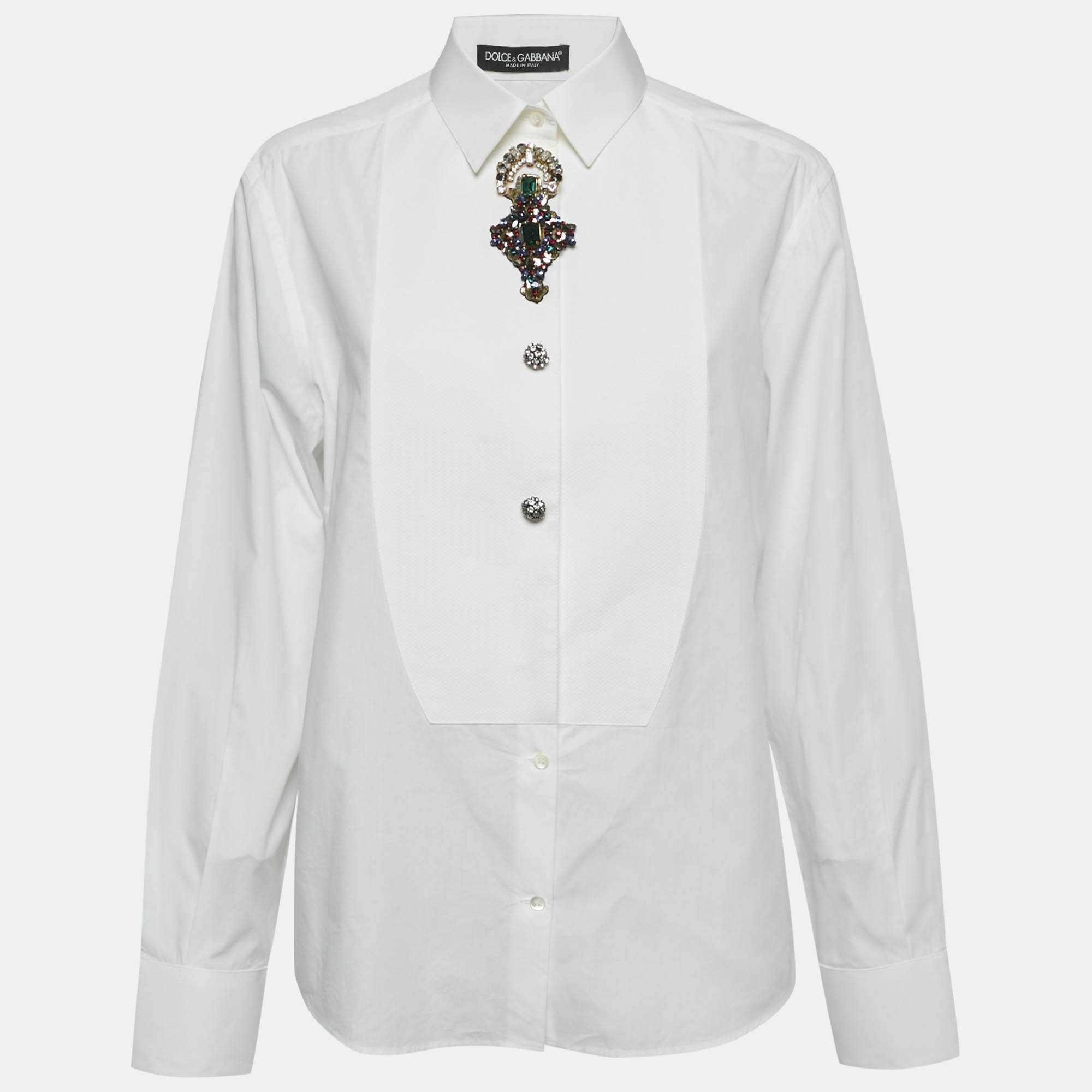 

Dolce & Gabbana White Cotton Sequin Detail Full Sleeve Shirt M