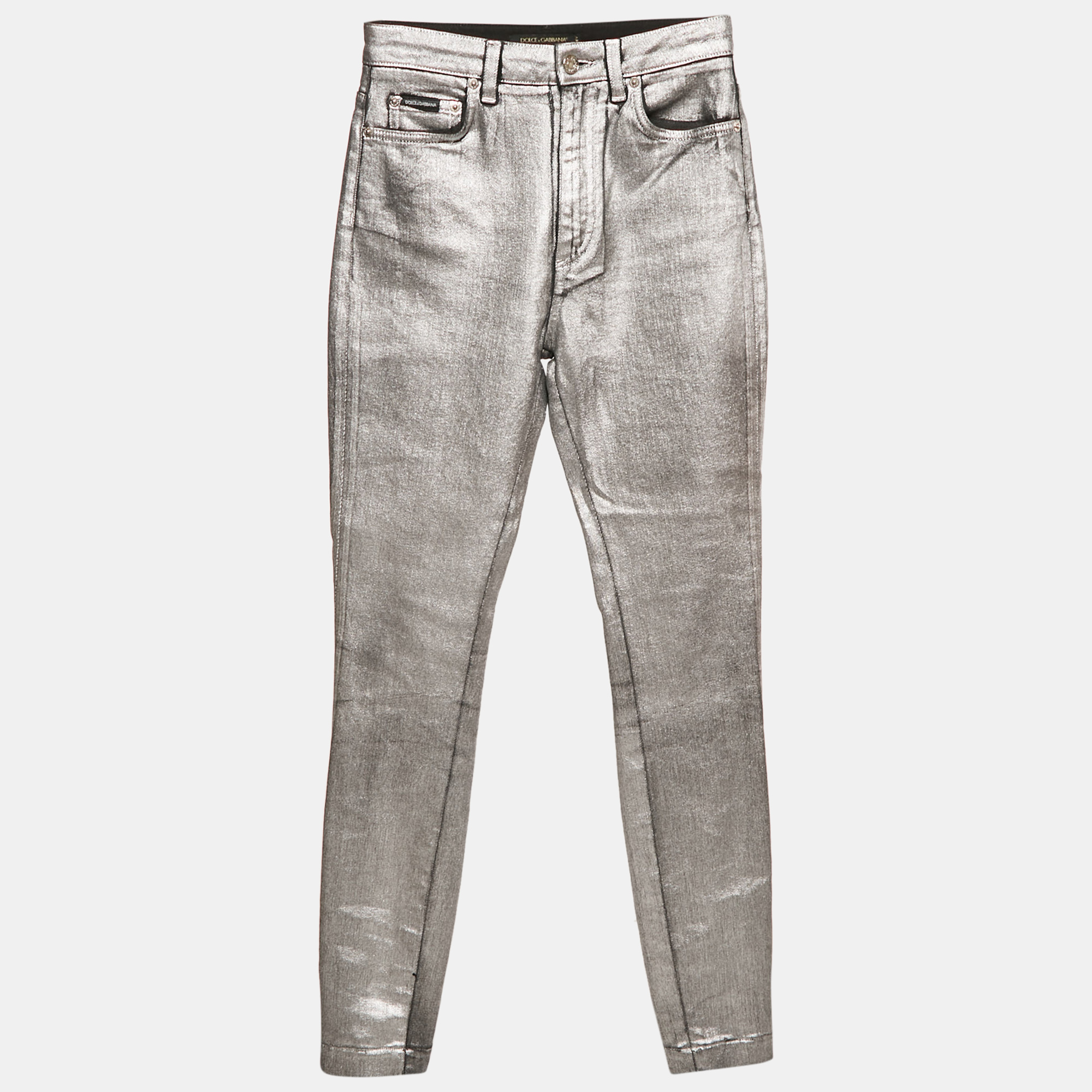 

Dolce & Gabbana Silver Coated Skinny Jeans S Waist 26"