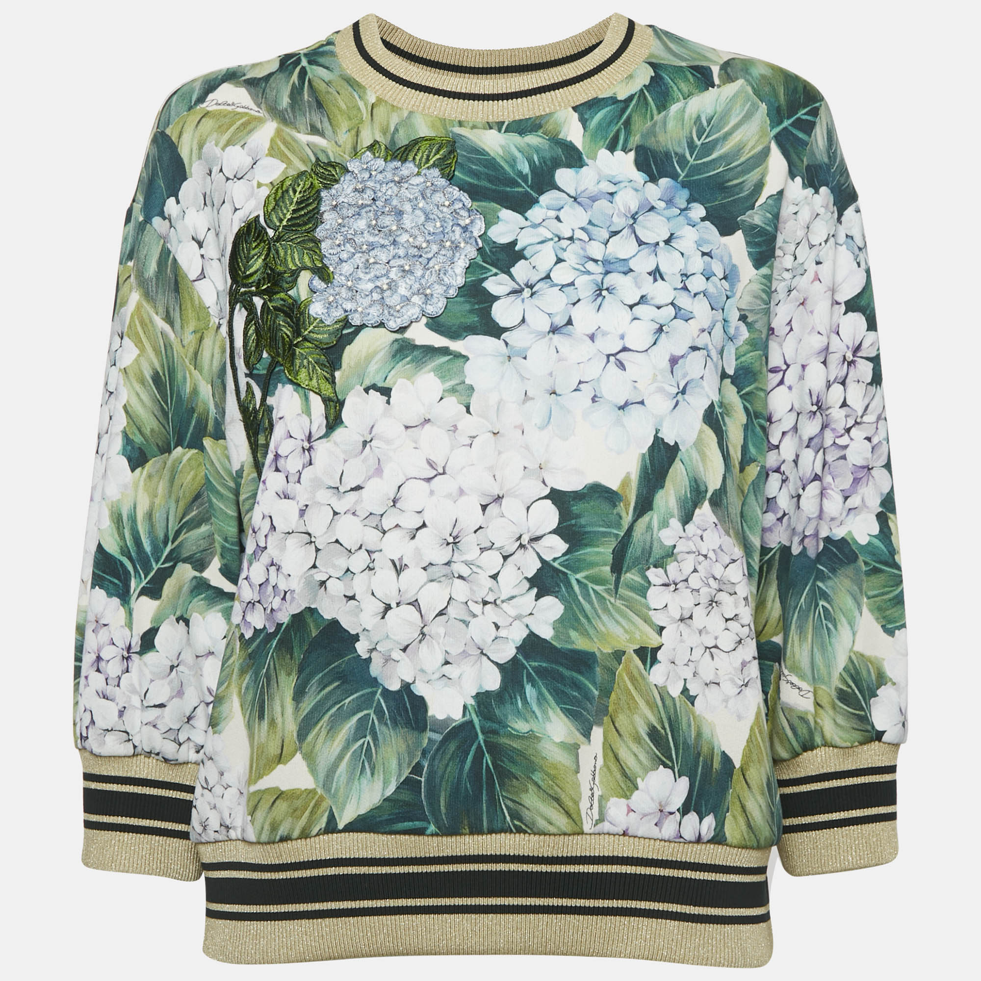 

Dolce & Gabbana Green Hortensia Print Cotton Knit Jumper M