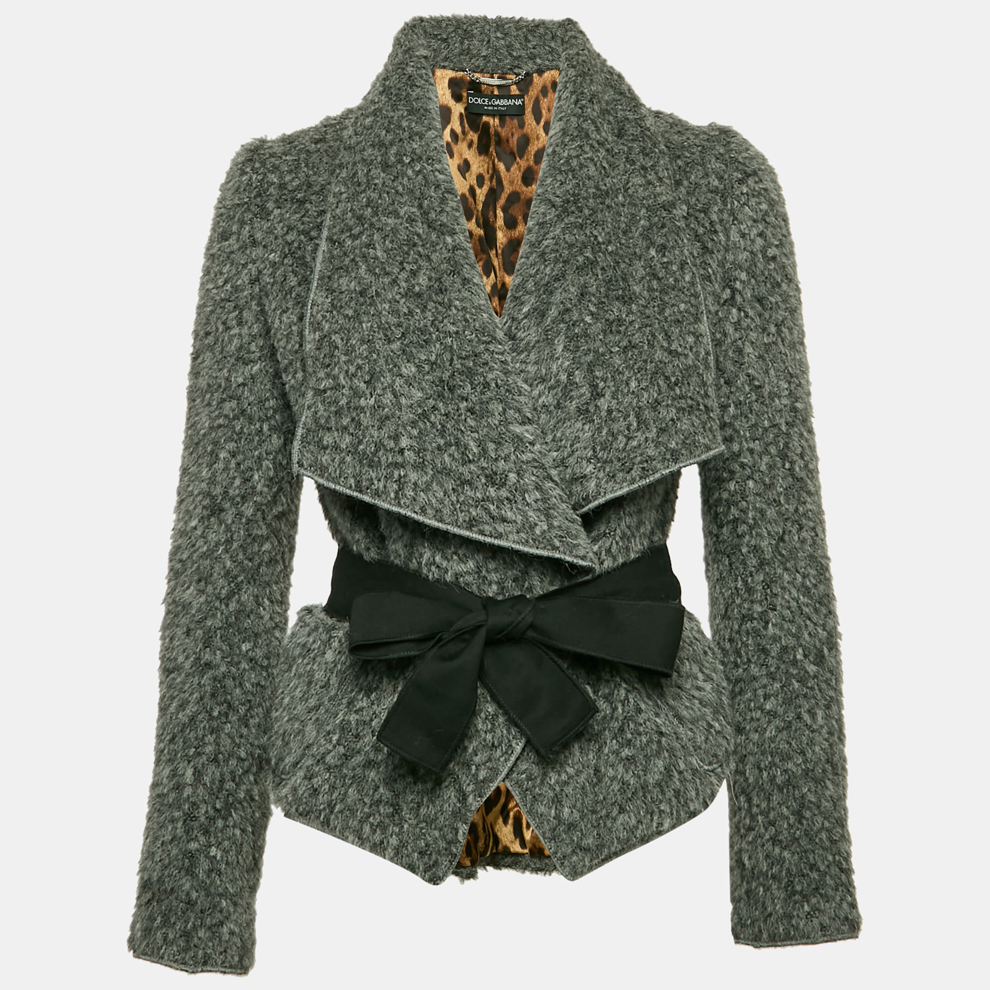 

Dolce & Gabbana Grey Wool Open Drape Collar Jacket S