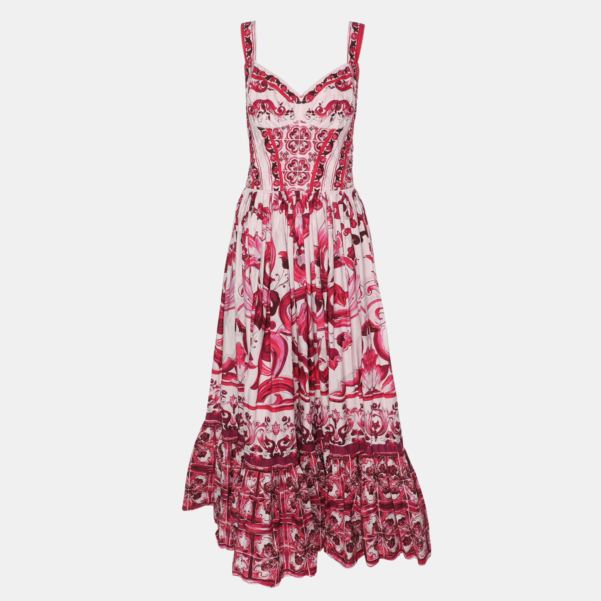 

Dolce & Gabbana Pink Majolica Print Cotton Midi Dress M, Multicolor