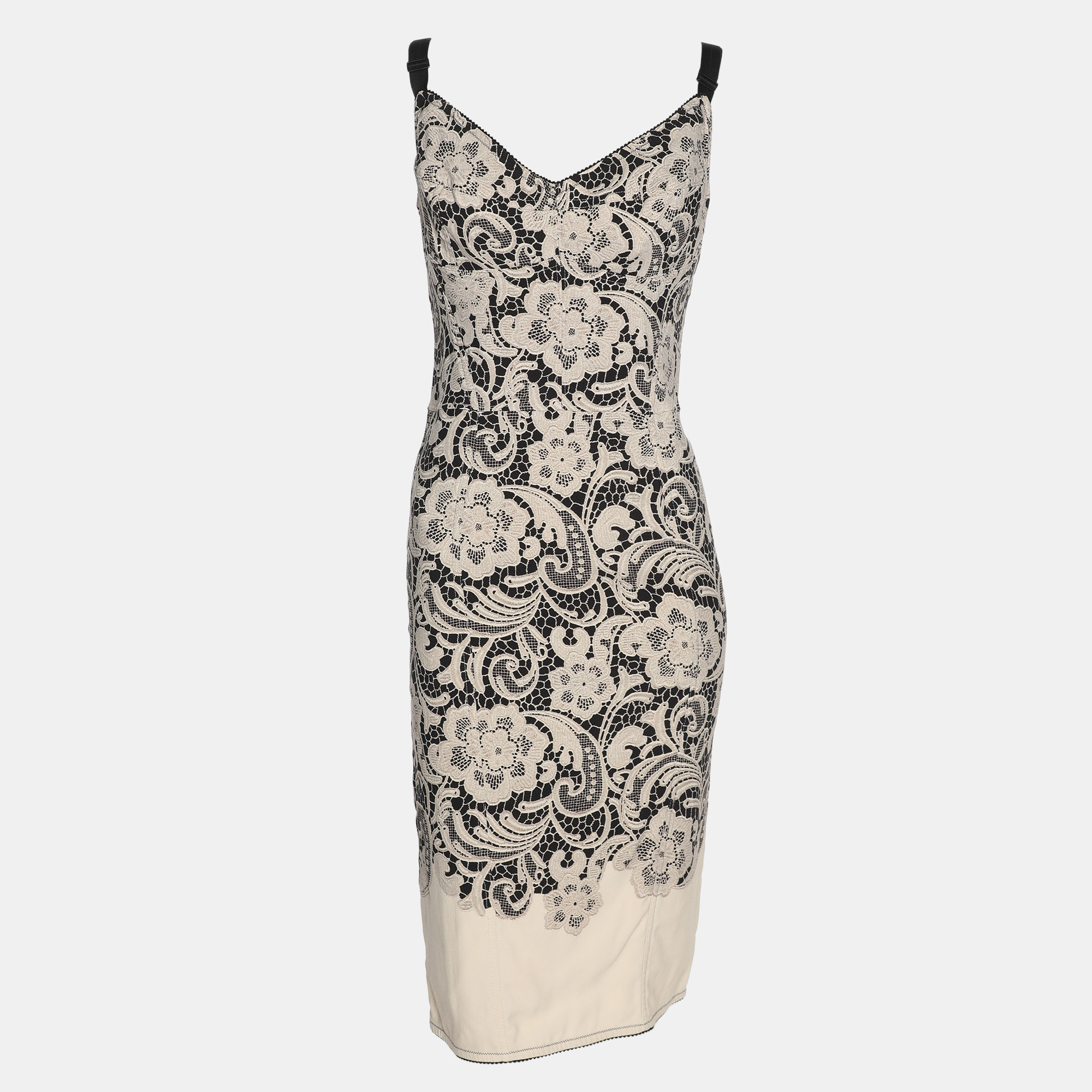 

Dolce & Gabbana Beige/Black Printed Crepe Midi Dress M