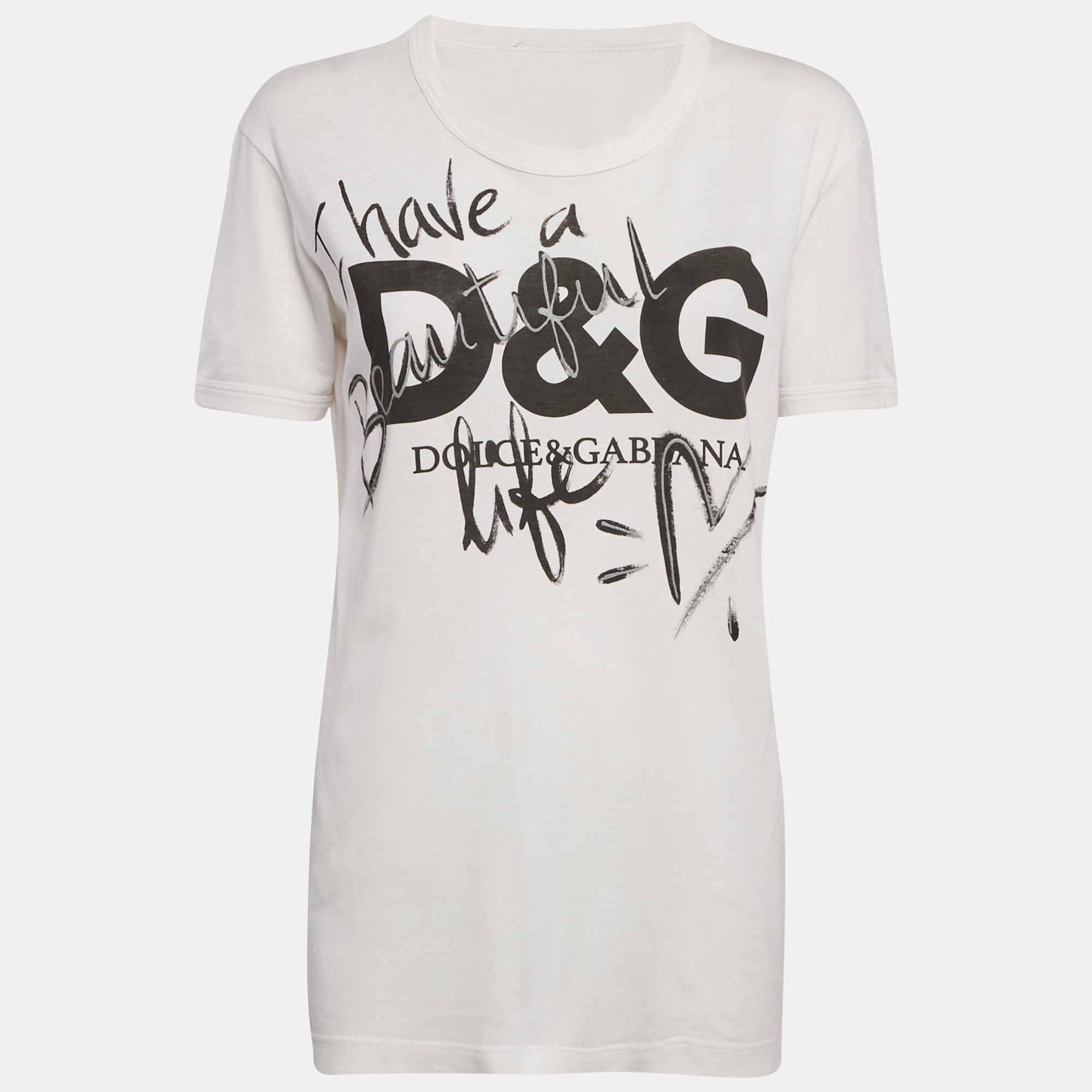 

Dolce & Gabbana White Logo Print Cotton Crew Neck T-Shirt S