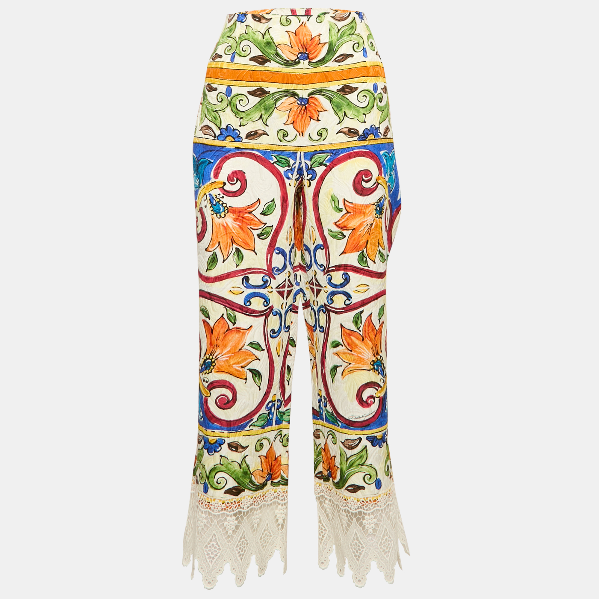 

Dolce & Gabbana Multicolor Printed Lace Jacquard Trousers XL