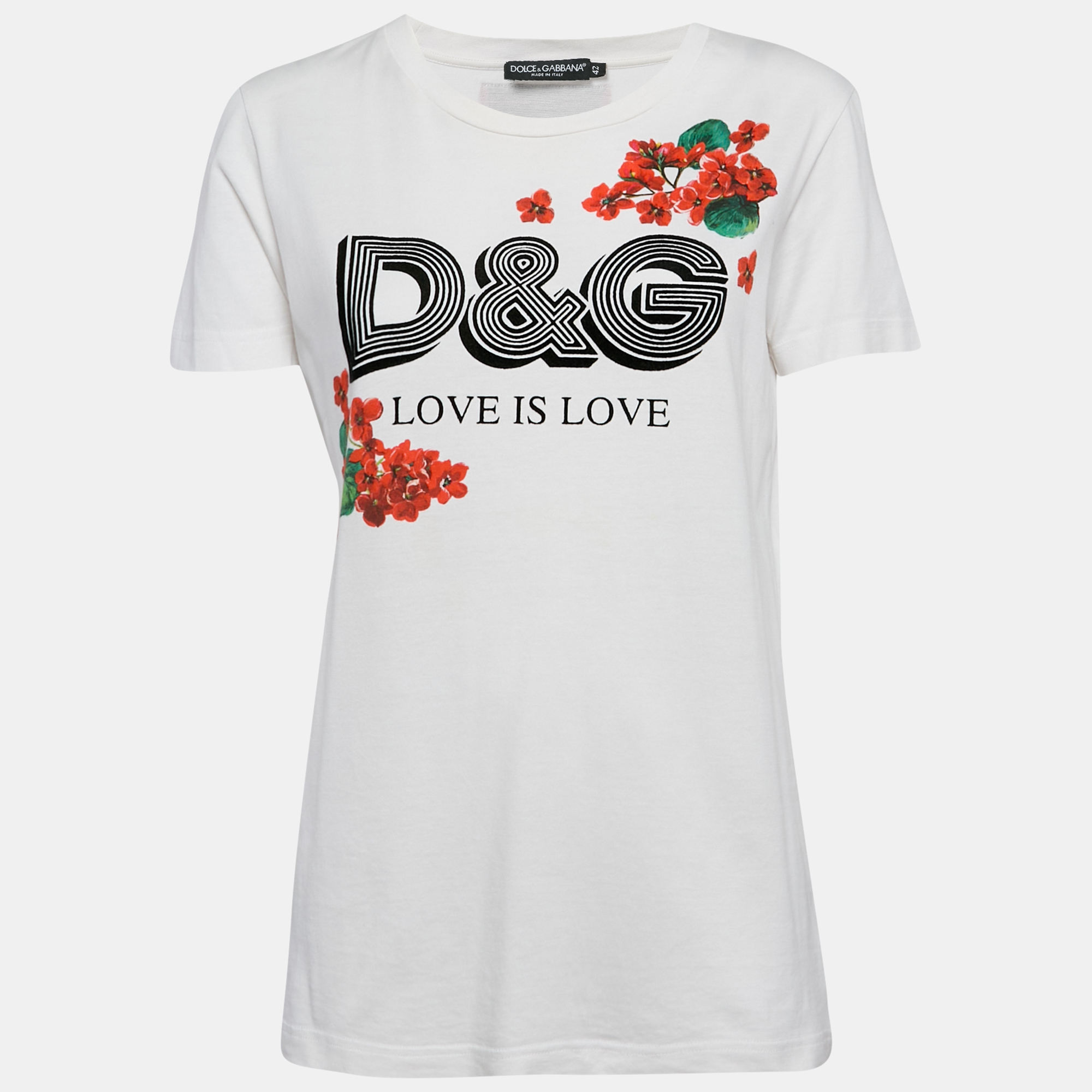 Pre-owned Dolce & Gabbana White Floral Print Cotton Crew Neck T-shirt M