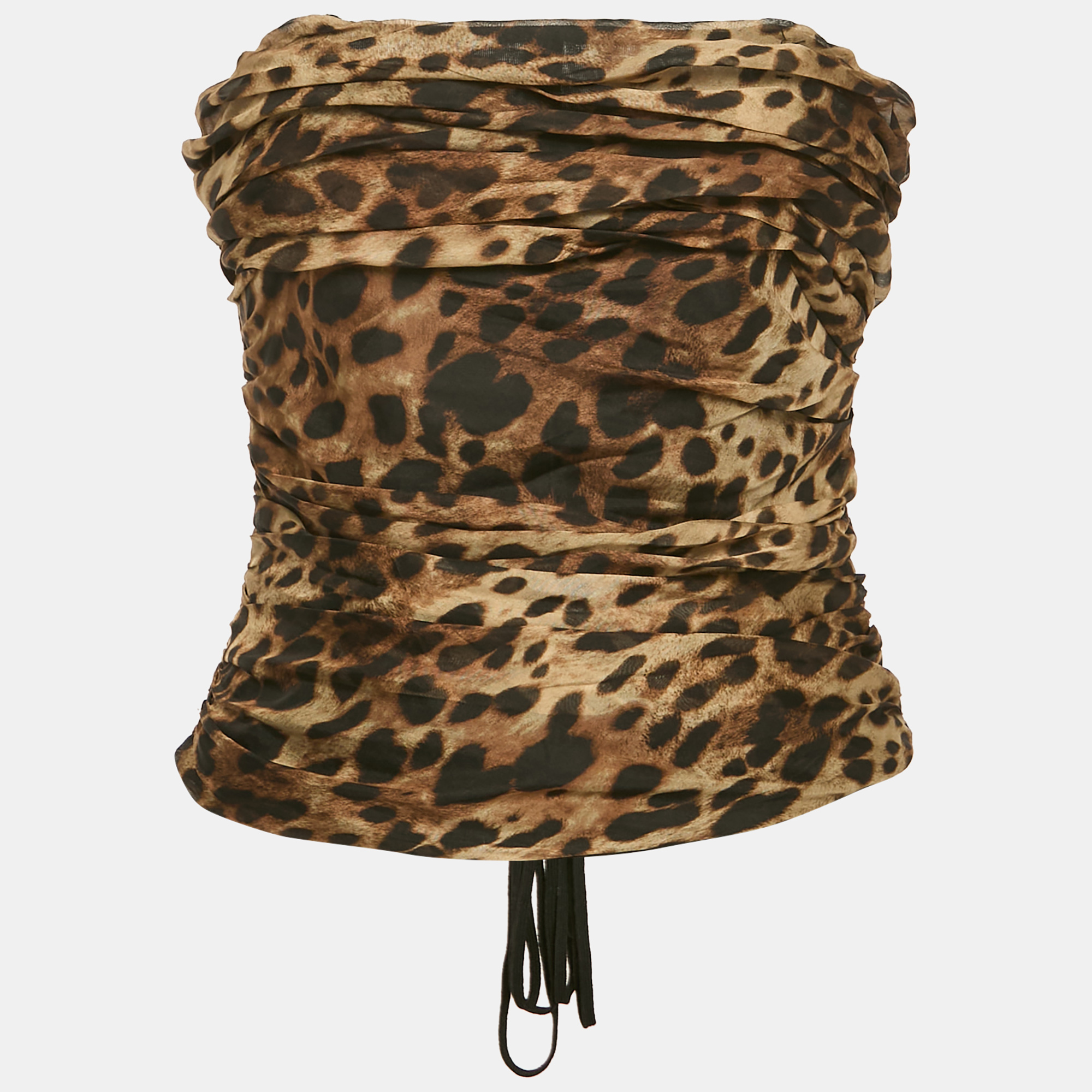 

Dolce & Gabbana x Skins Brown Leopard Print Silk Lace-Up Bandeau Corset Top M