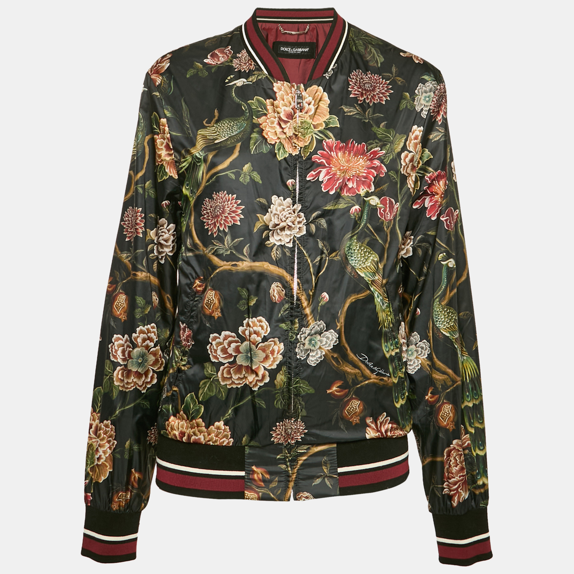 

Dolce & Gabbana Black Floral Print Synthetic Bomber Jacket L
