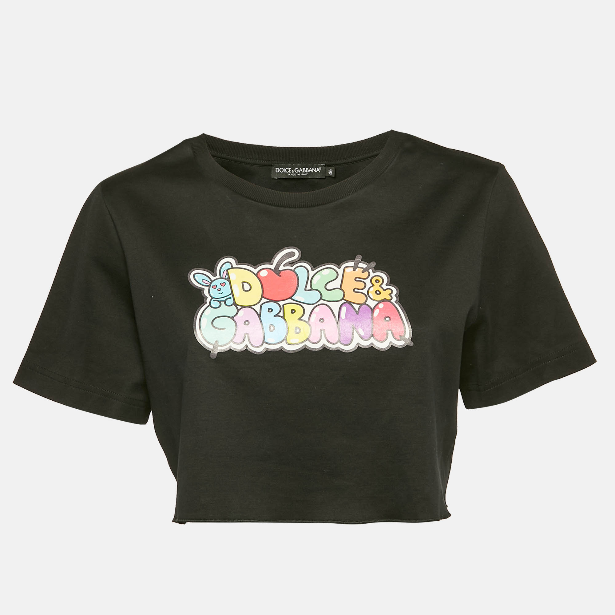 

Dolce & Gabbana Black Printed Cotton Crop Top L