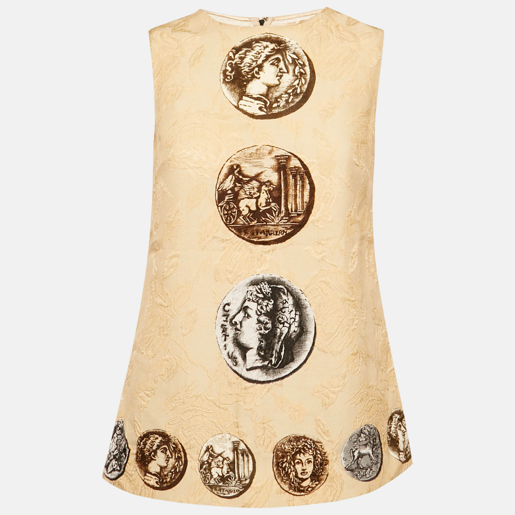 

Dolce & Gabbana Beige Coin Printed Jacquard Sleeveless Top S