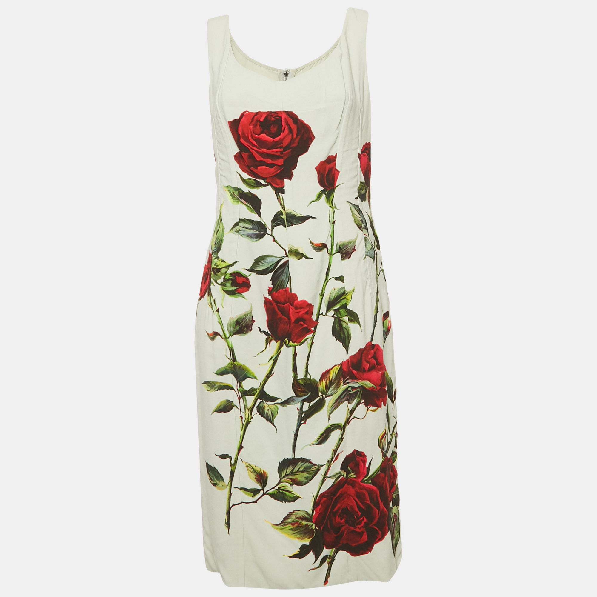 

Dolce & Gabbana Mint Green Rose Print Crepe Short Dress L