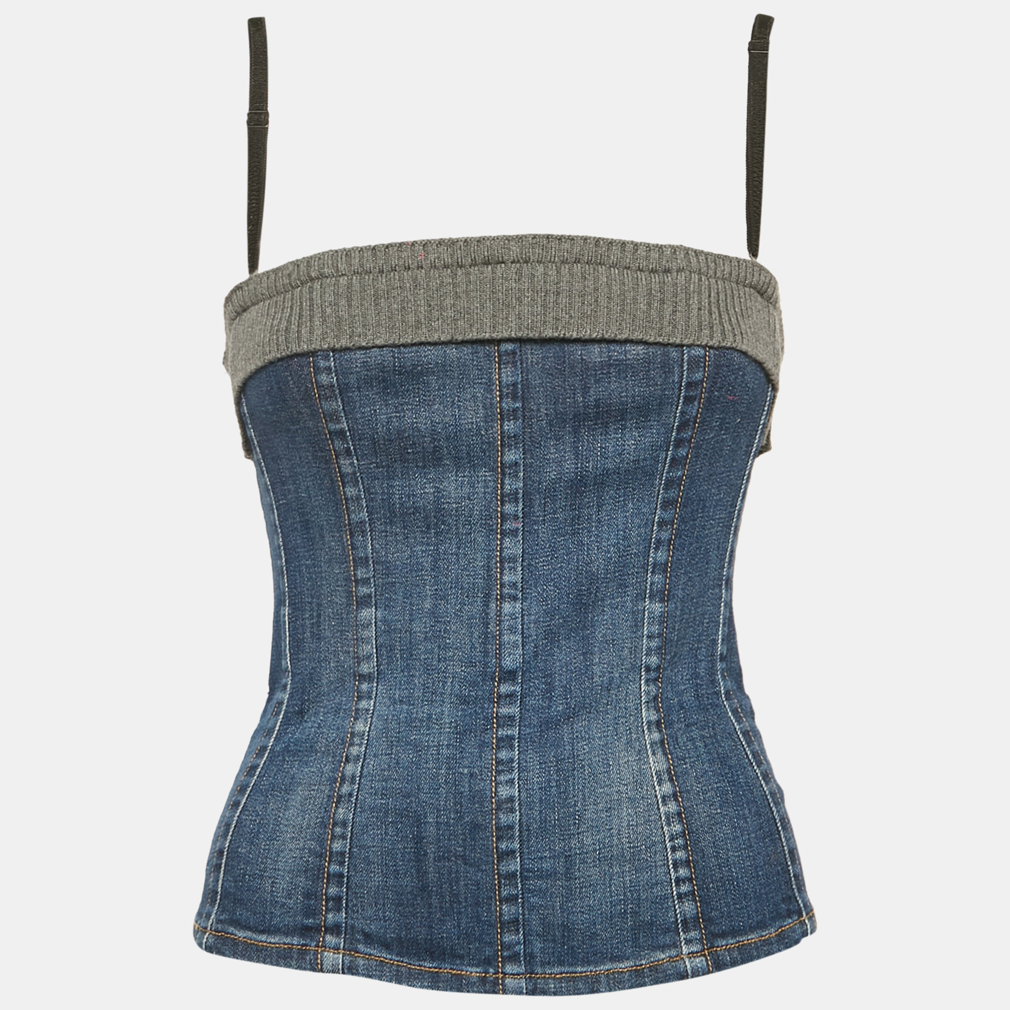 

Dolce & Gabbana Blue Denim Sleeveless Bustier Top M