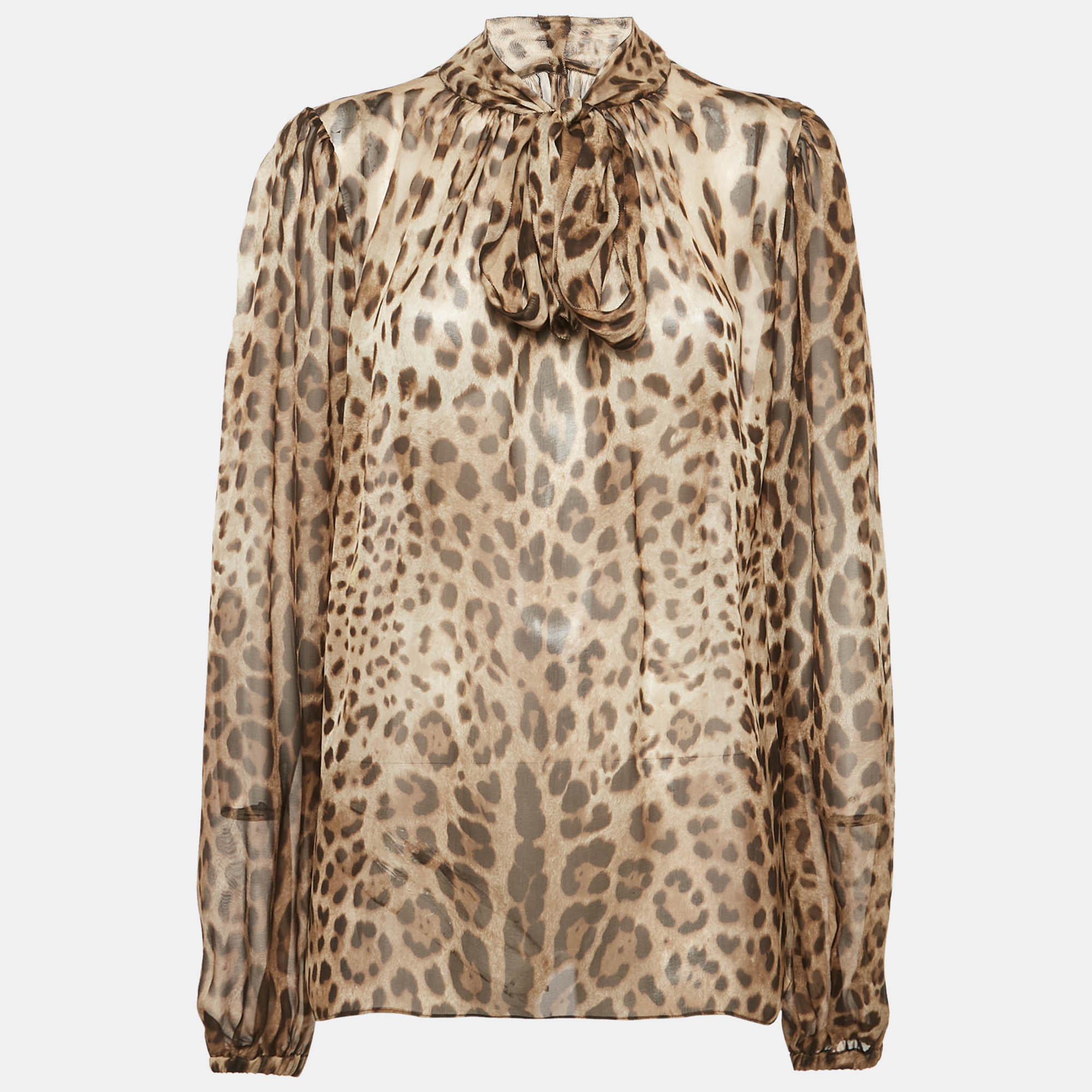 

Dolce & Gabbana Brown Leopard Print Silk Blouse L
