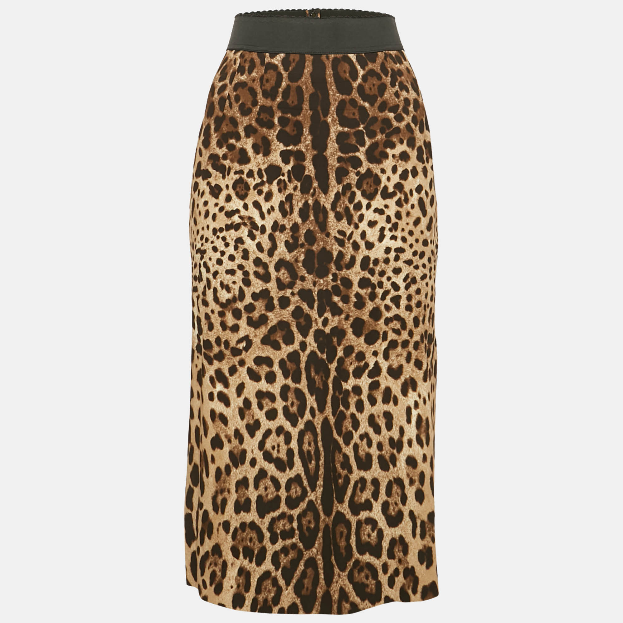 

Dolce & Gabbana Brown Leopard Print Crepe Midi Skirt L