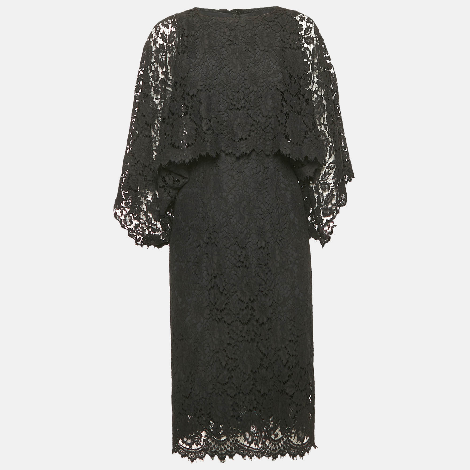 

Dolce & Gabbana Black Lace Faux Cape Detail Midi Dress S