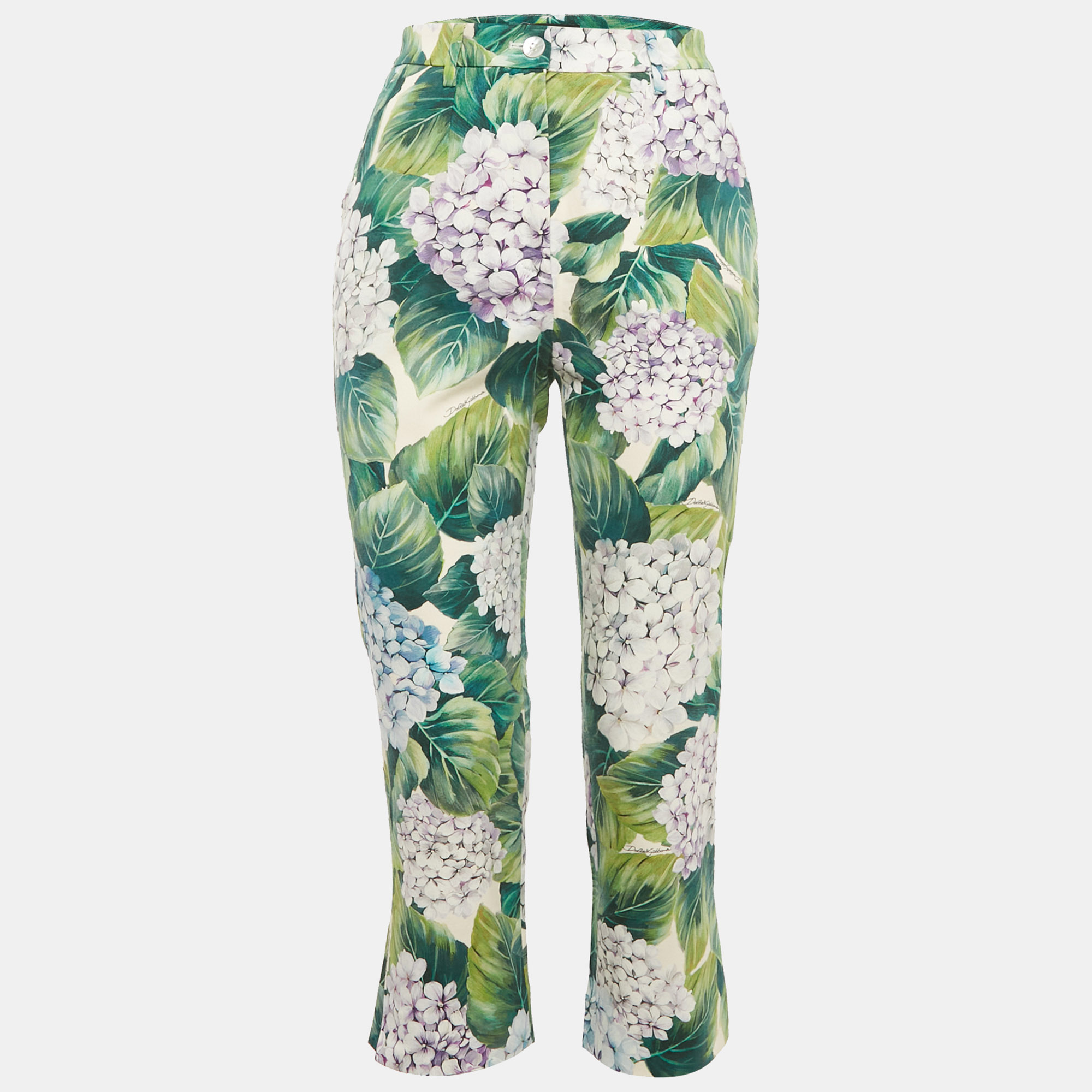 

Dolce & Gabbana Green Hydrangea Print Cotton Trousers S
