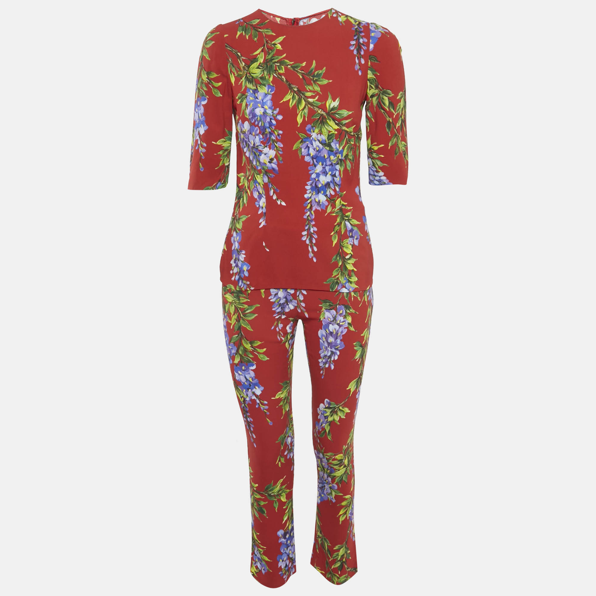 

Dolce & Gabbana Red Floral Print Crepe Top and Pants Set S
