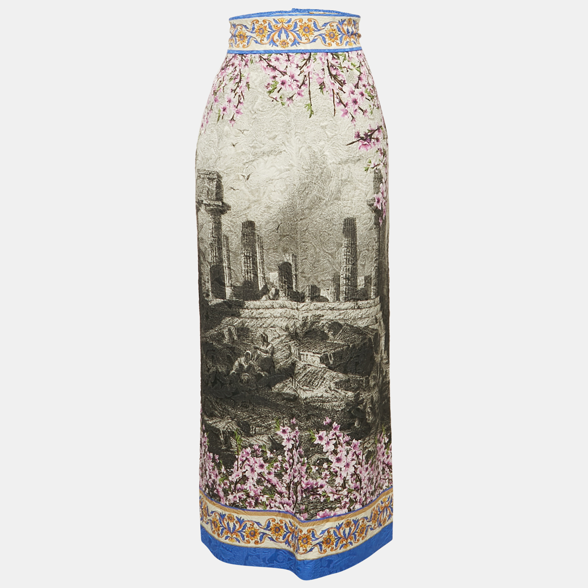 

Dolce & Gabbana Grey Floral Jacquard Midi Skirt S