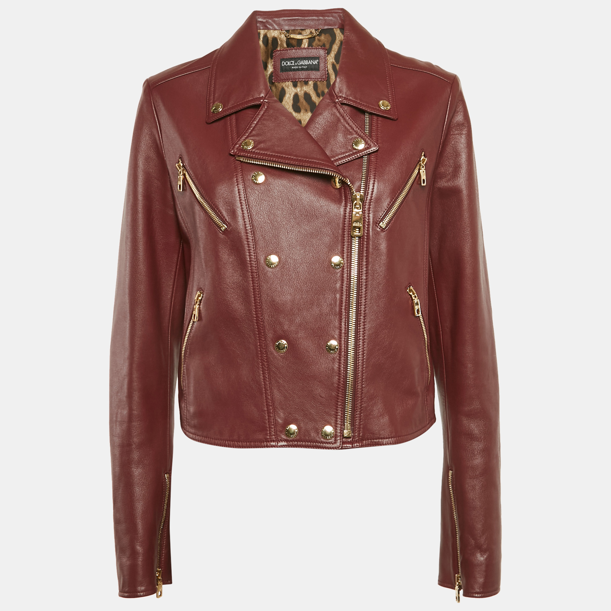

Dolce & Gabbana Burgundy Leather Zip-Up Riders Jacket XL