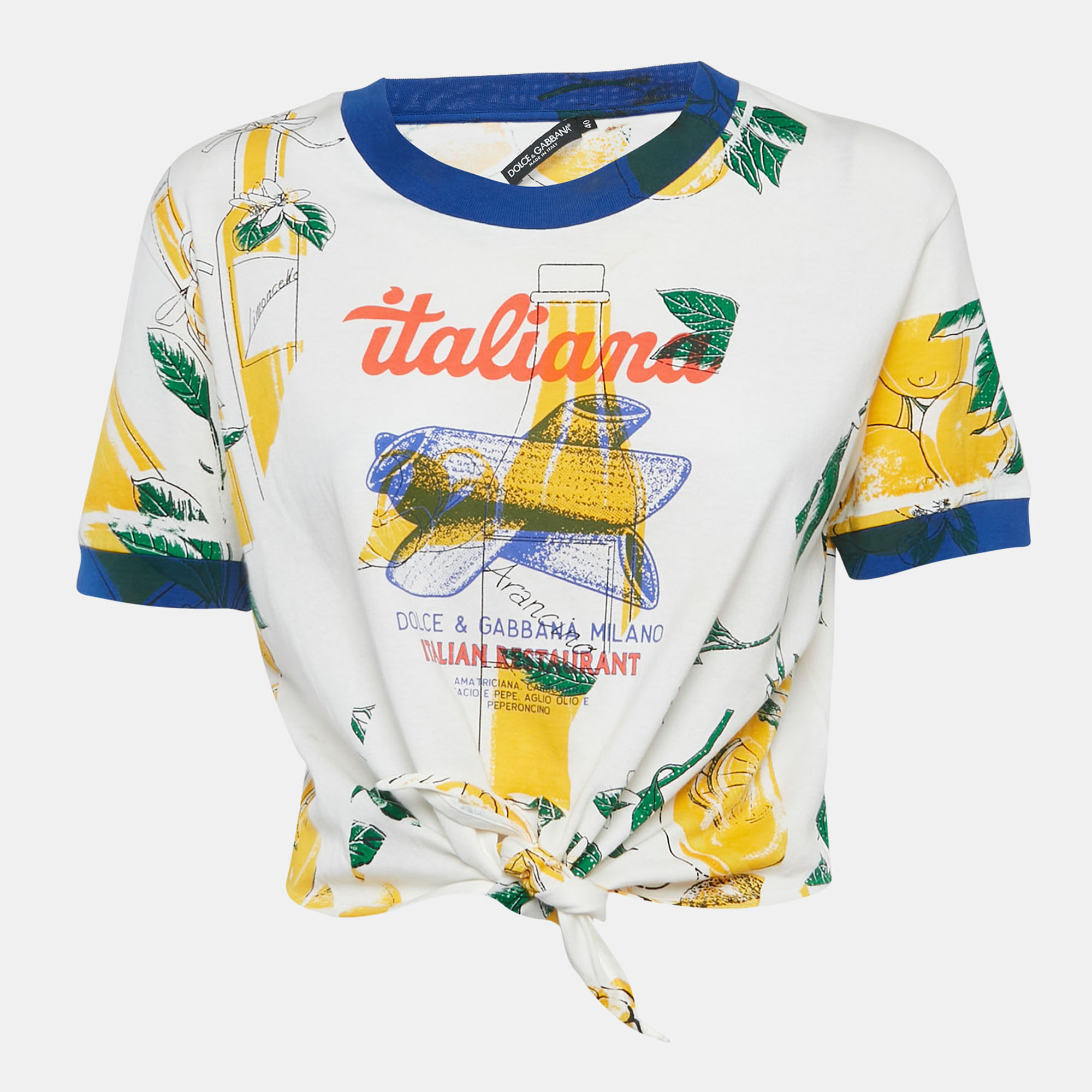 

Dolce & Gabbana White Printed Jersey Knotted Top S