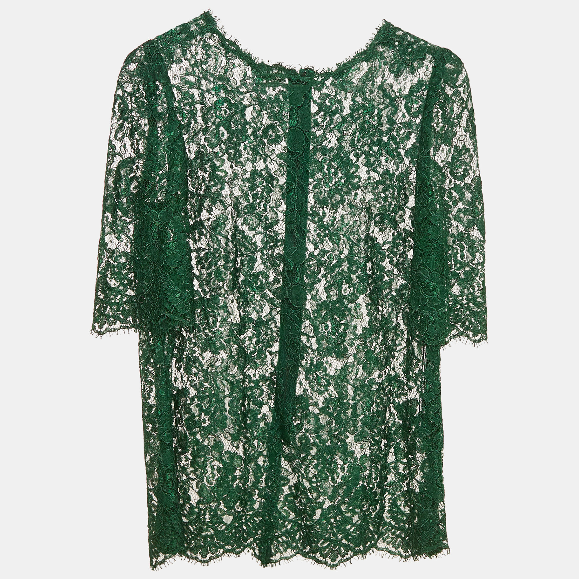 

Dolce & Gabbana Green Floral Lace Sheer Top S