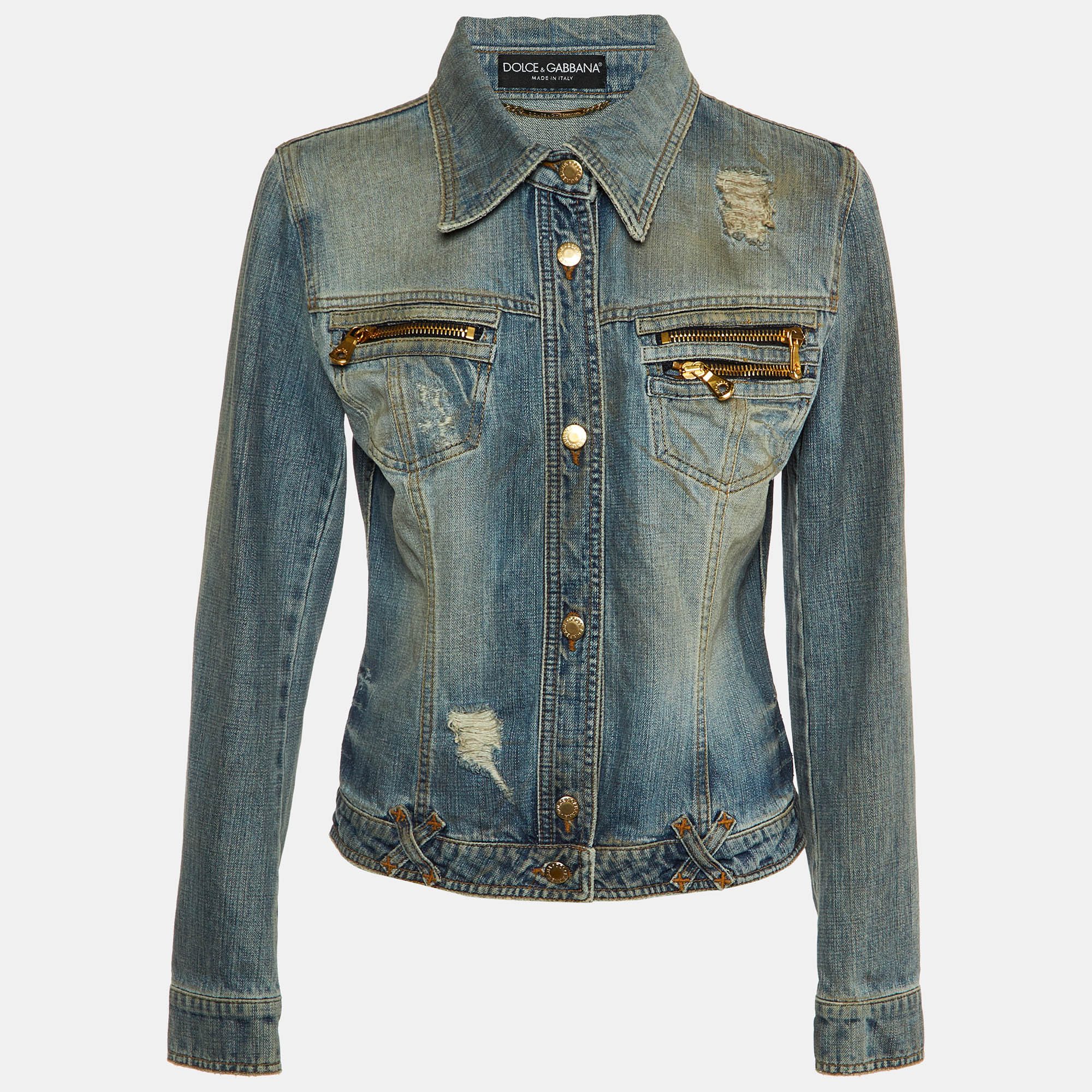 

Dolce & Gabbana Blue Distressed Denim Button Up Jacket M