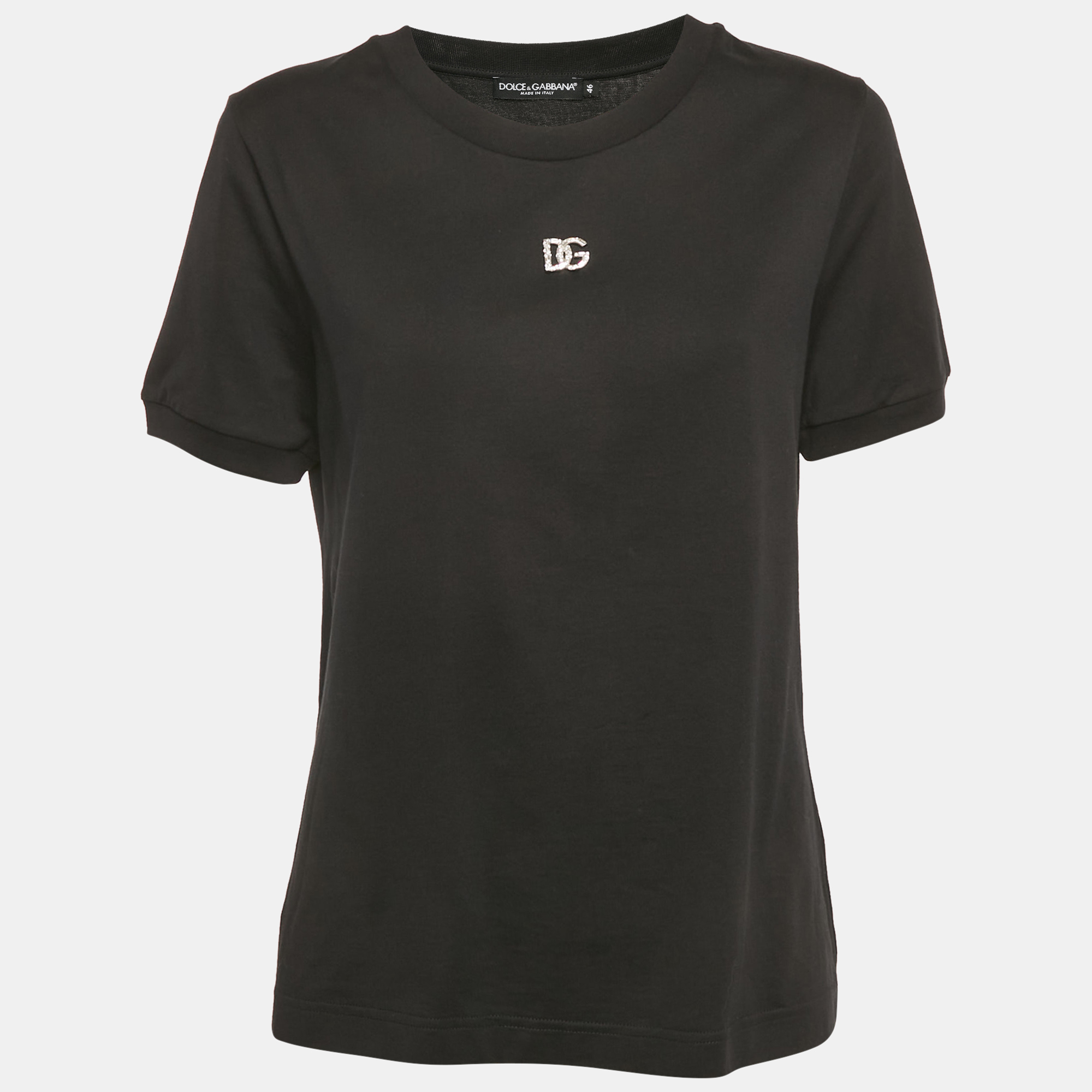 

Dolce & Gabbana Black Logo Embellished Jersey T-Shirt L