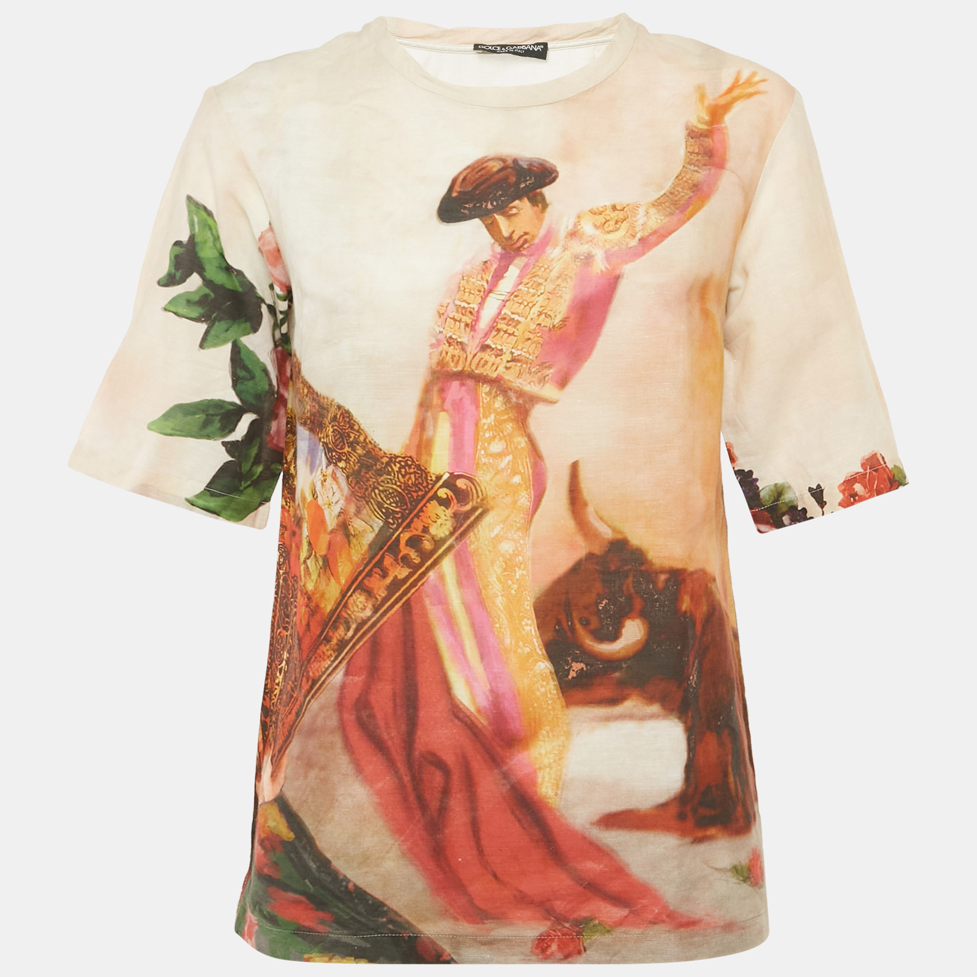 

Dolce & Gabbana Pink Bull Rider Print Cotton Blend Top M