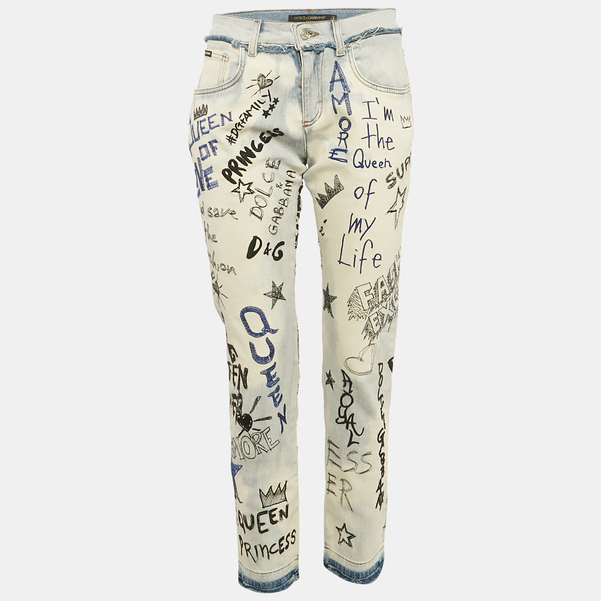 

Dolce & Gabbana Blue Embroidered Denim Boyfriend Jeans S