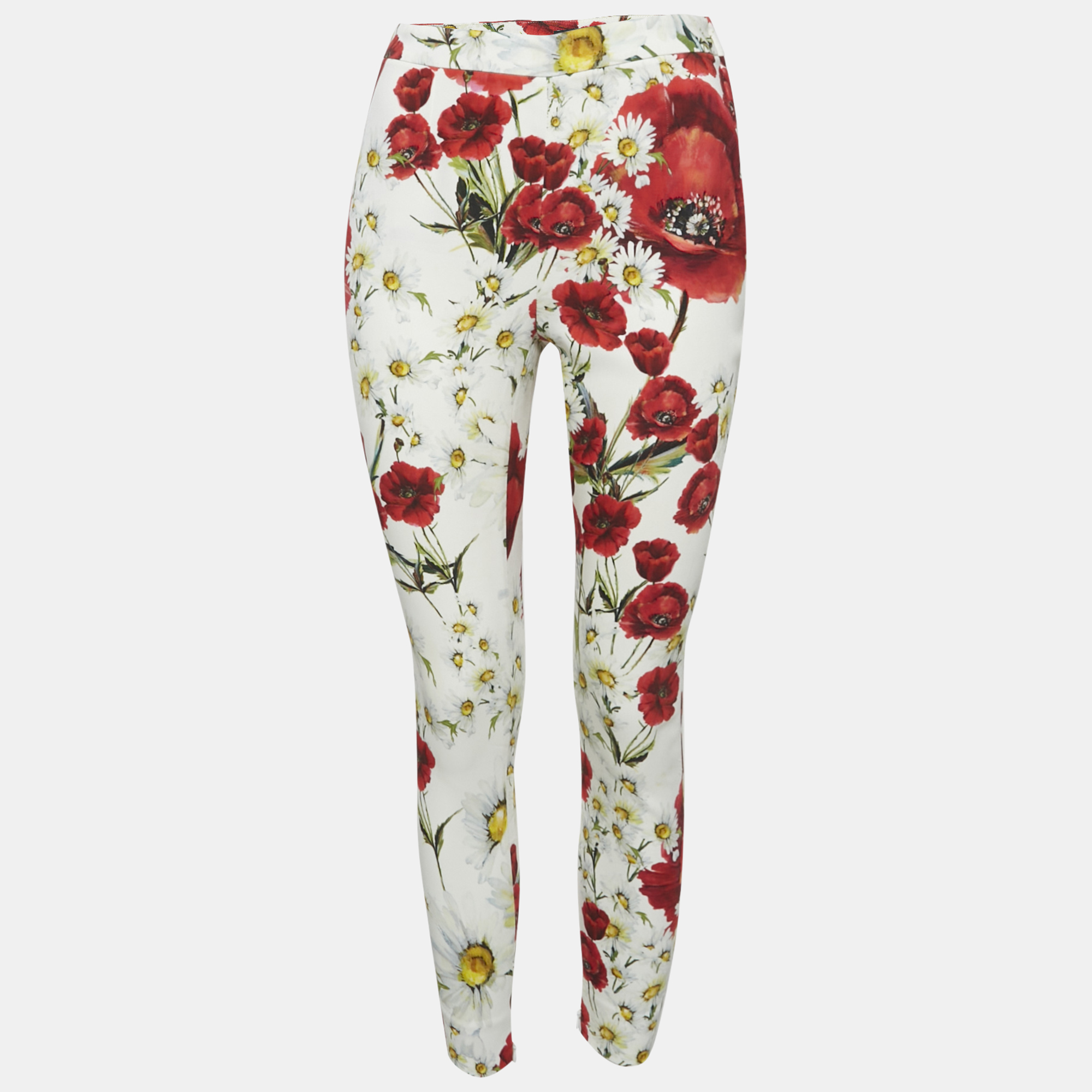 

Dolce & Gabbana White Floral Print Crepe Trousers M