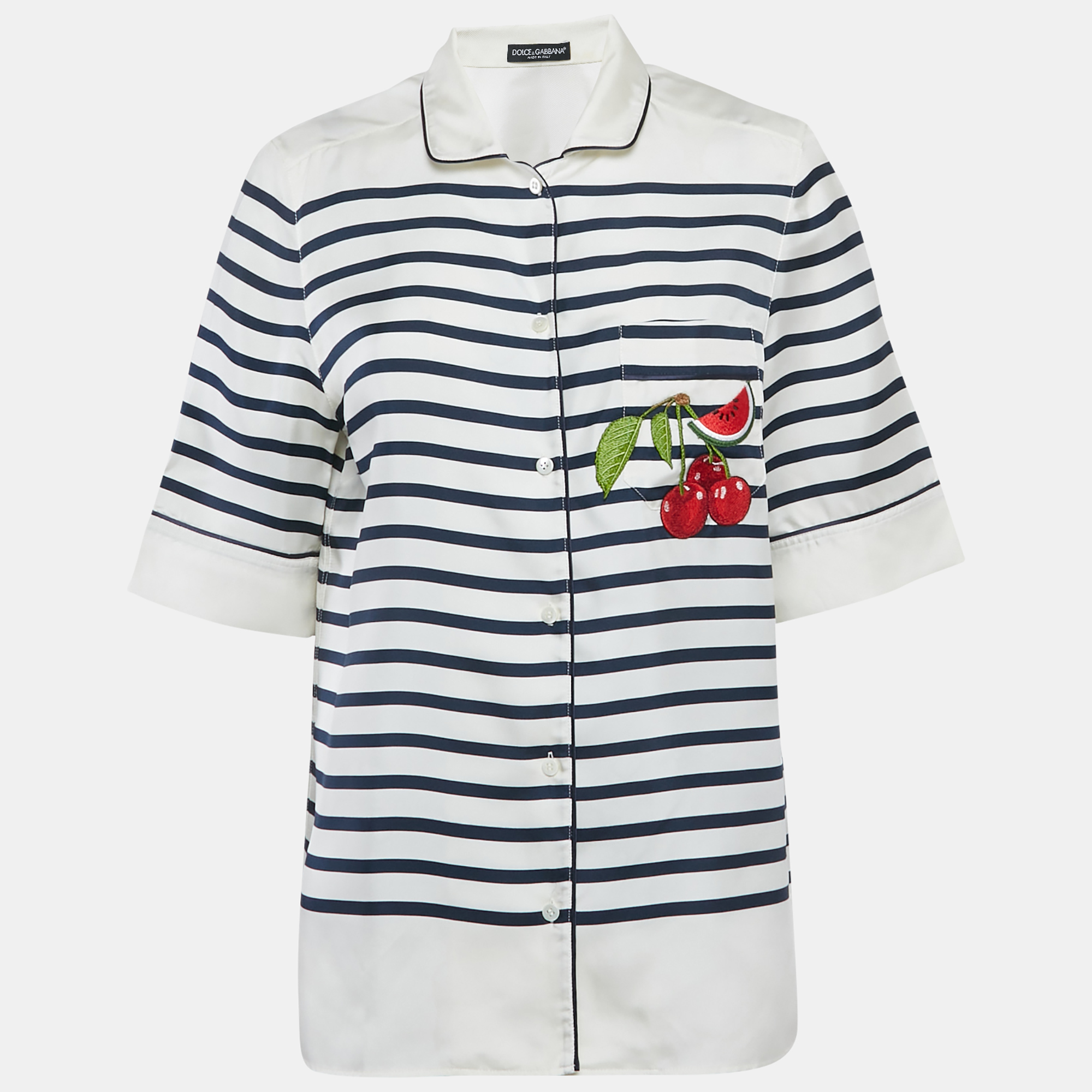 

Dolce & Gabbana Ivory Striped Silk Short Sleeve Shirt S, White
