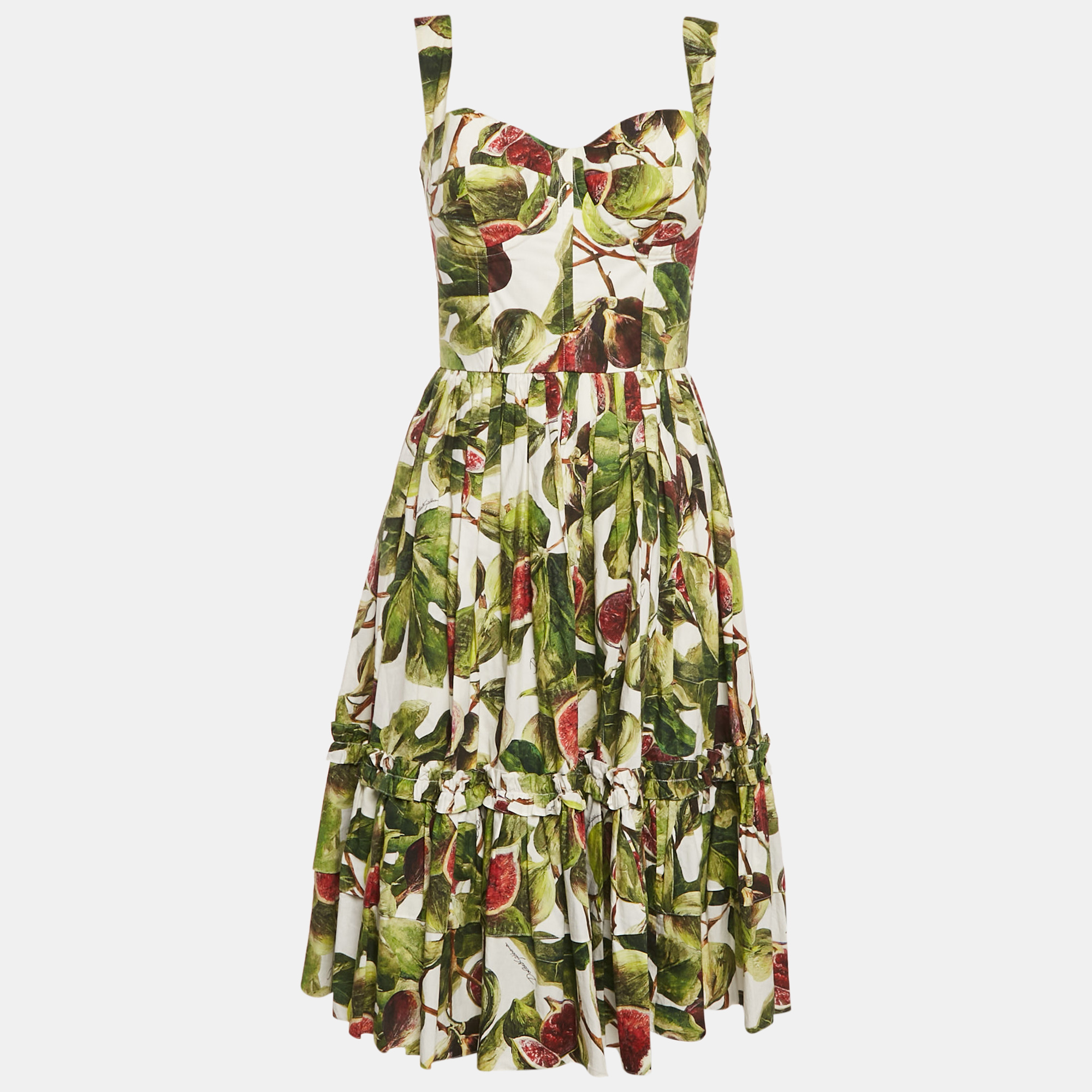 

Dolce & Gabbana Green Fig Print Cotton Midi Dress M