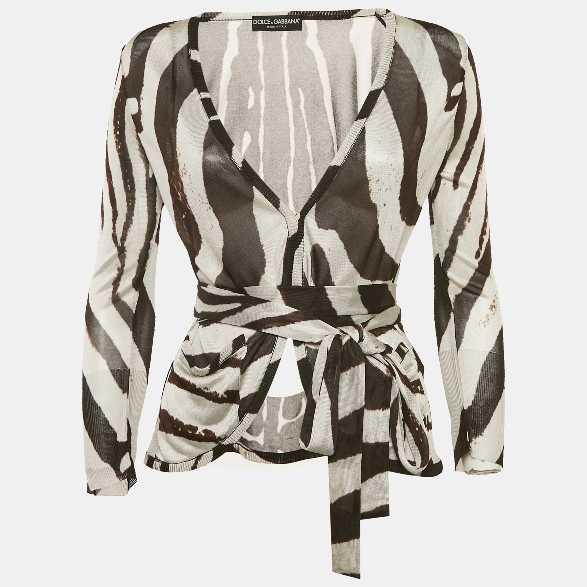 Pre-owned Dolce & Gabbana Brown Zebra Print Tie-up Cardigan M