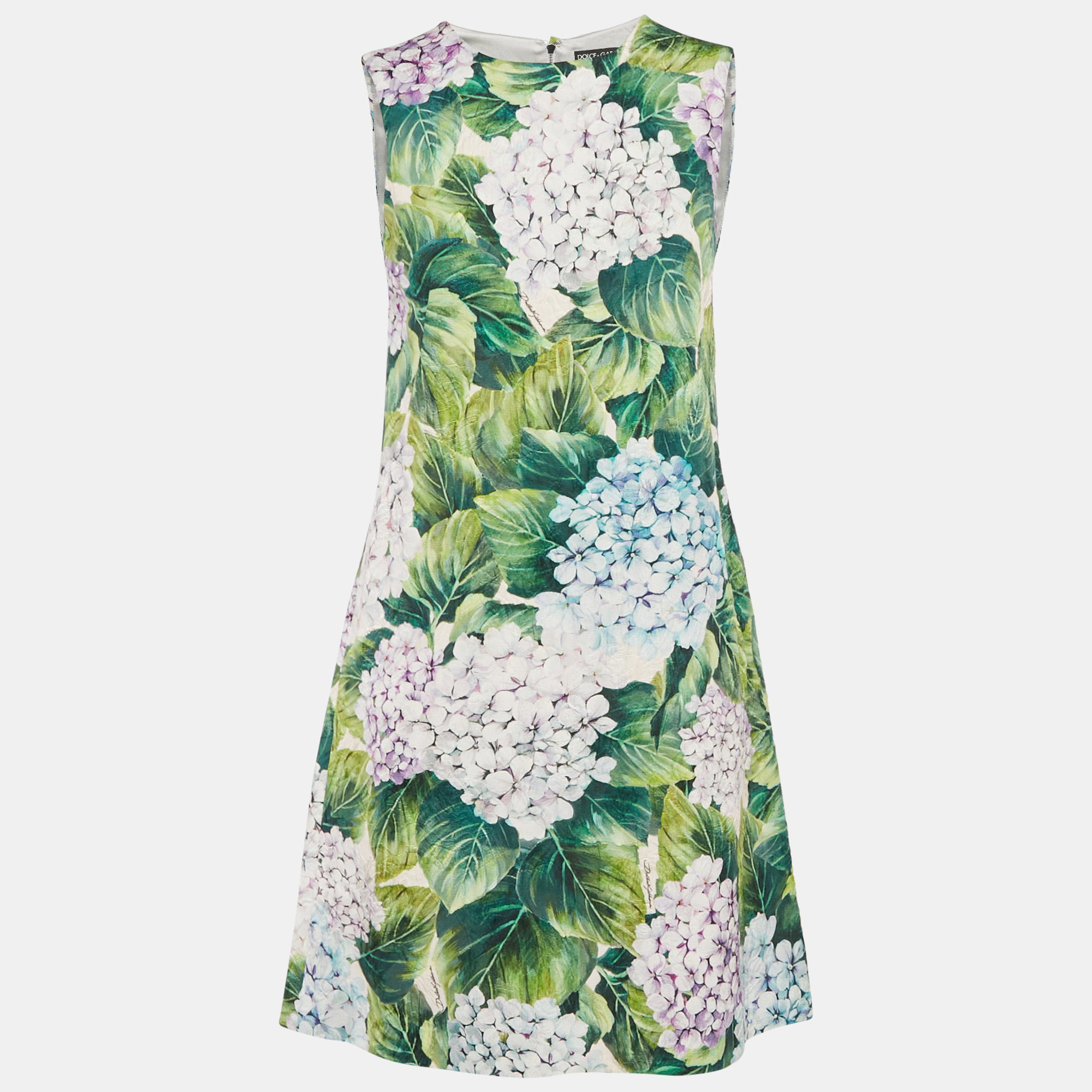 

Dolce & Gabbana Green Floral Print Cotton Blend Shift Dress XS