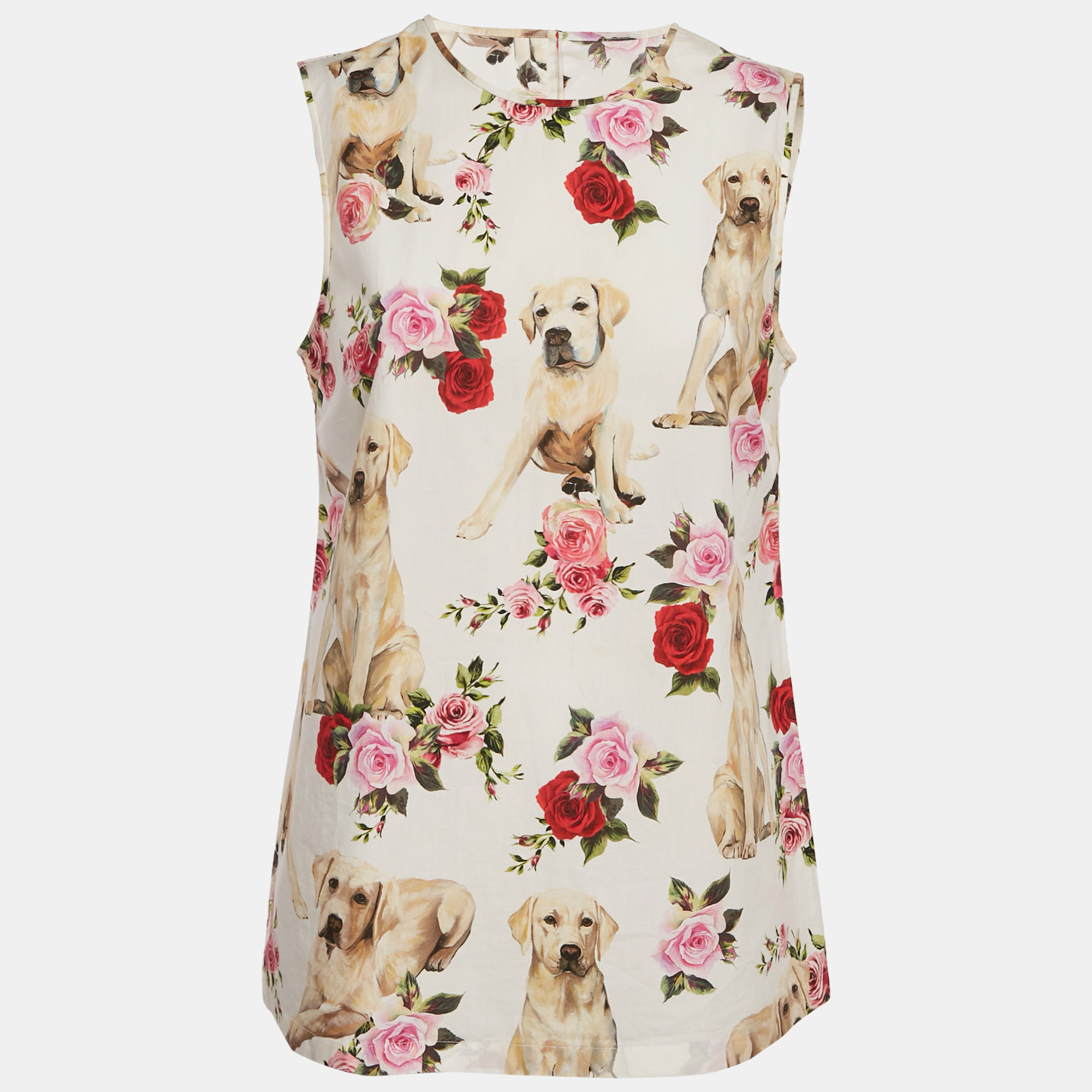 

Dolce & Gabbana White Dog-Floral Printed Cotton Top S