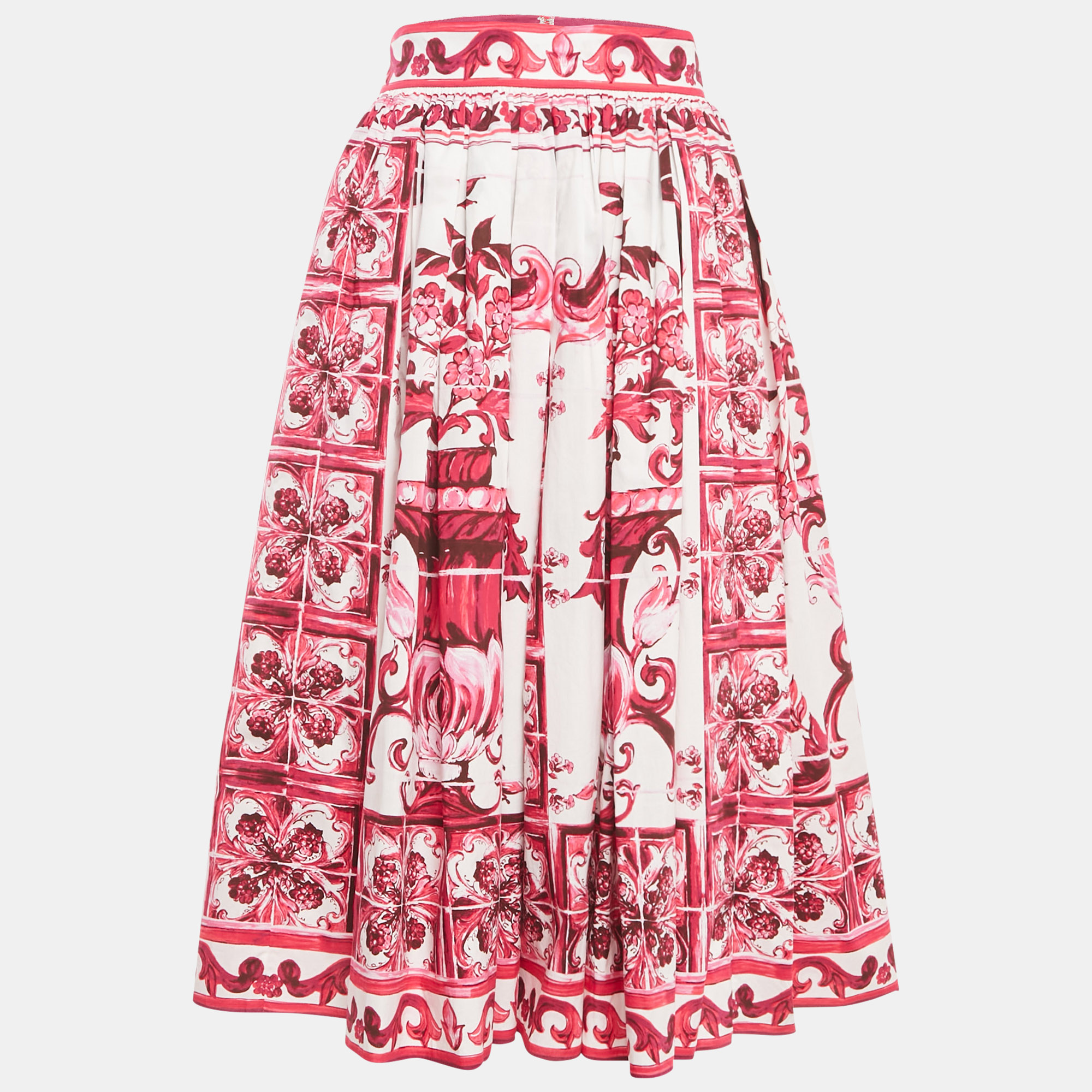 

Dolce & Gabbana Pink Majolica Print Poplin Midi Skirt M