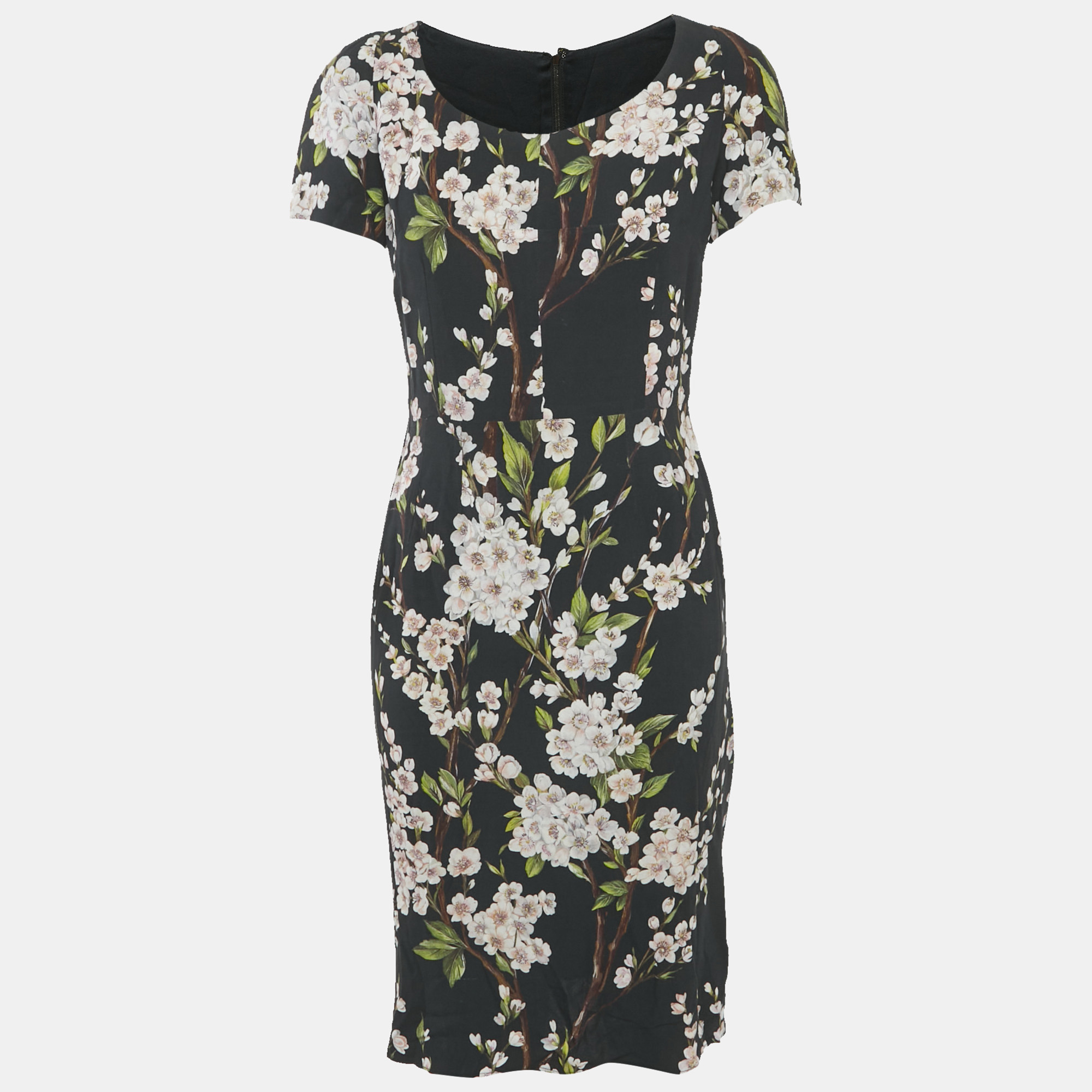

Dolce & Gabbana Black Floral Print Crepe Knee-Length Dress M