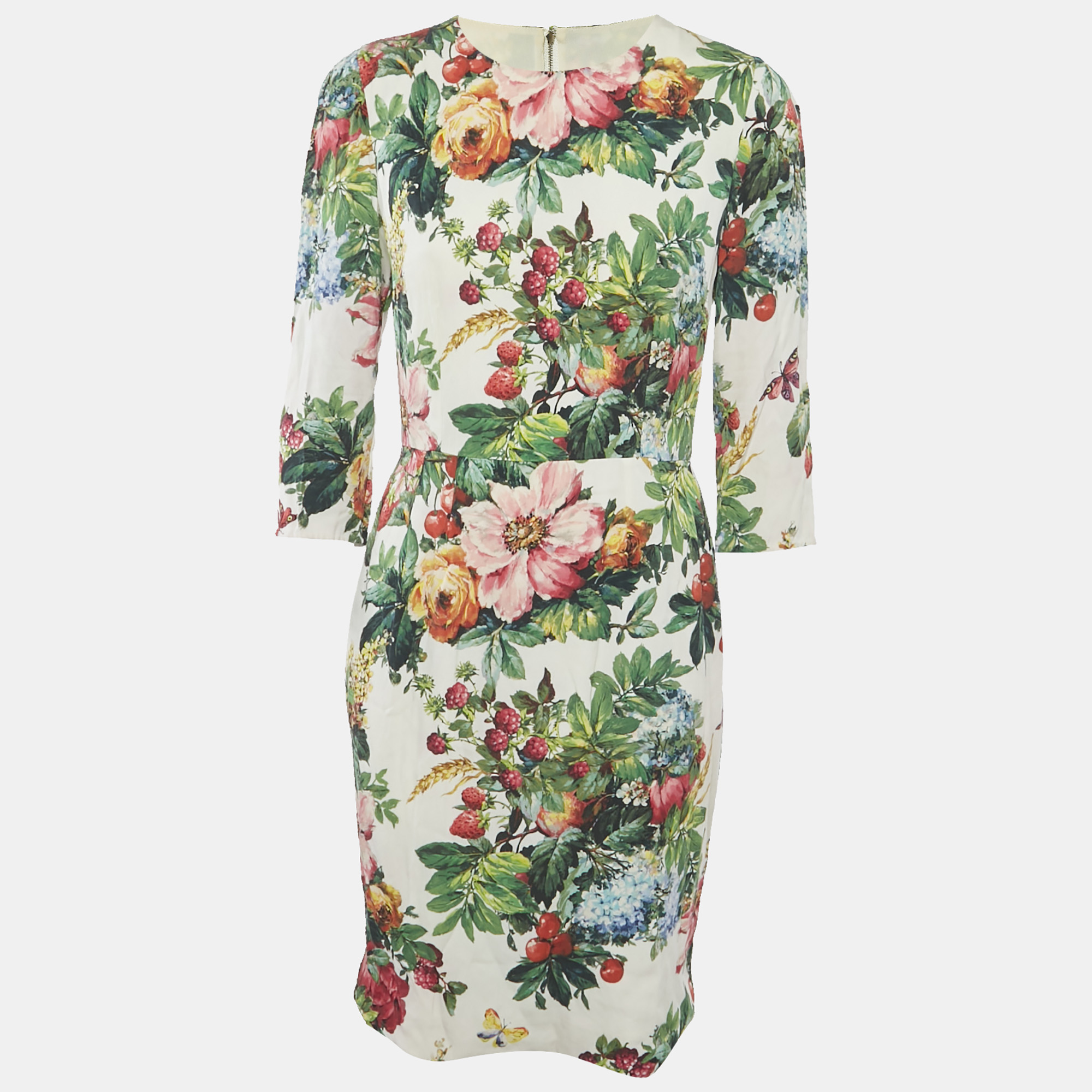 

Dolce & Gabbana White Floral Print Silk Knee-Length Dress L, Multicolor