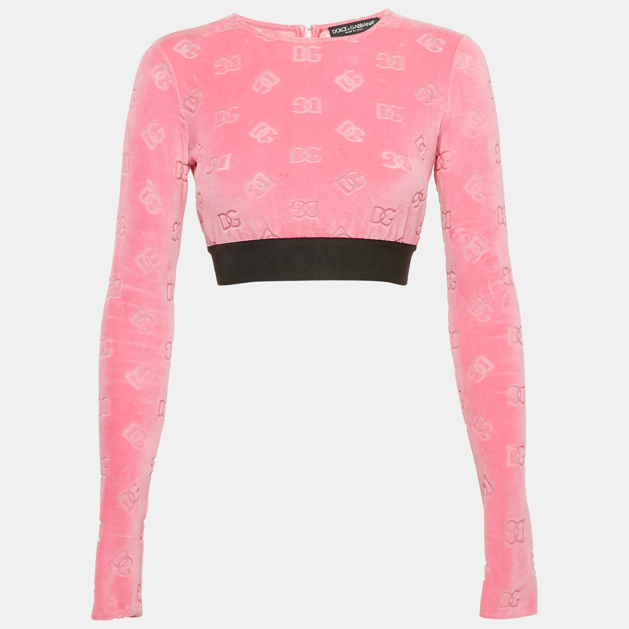 

Dolce & Gabbana Pink Monogram Velvet Crop Top S