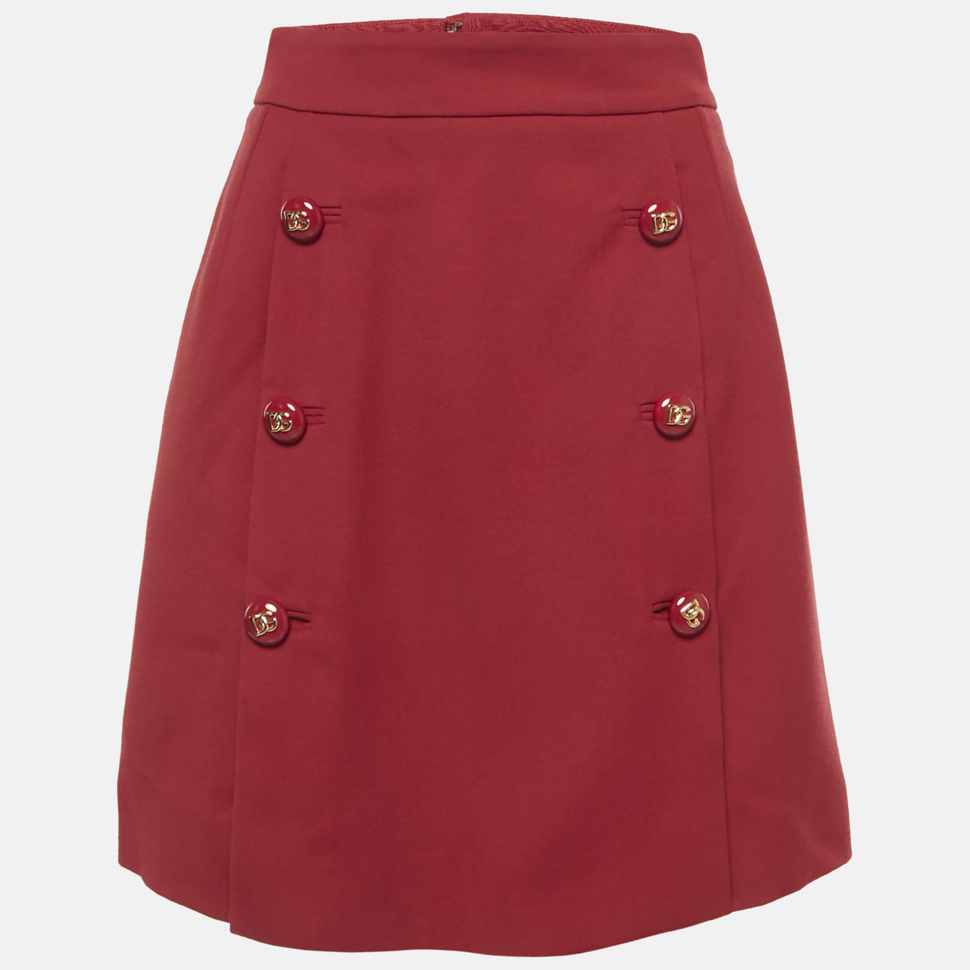 Pre-owned Dolce & Gabbana Red Wool Button Detail Mini Skirt M