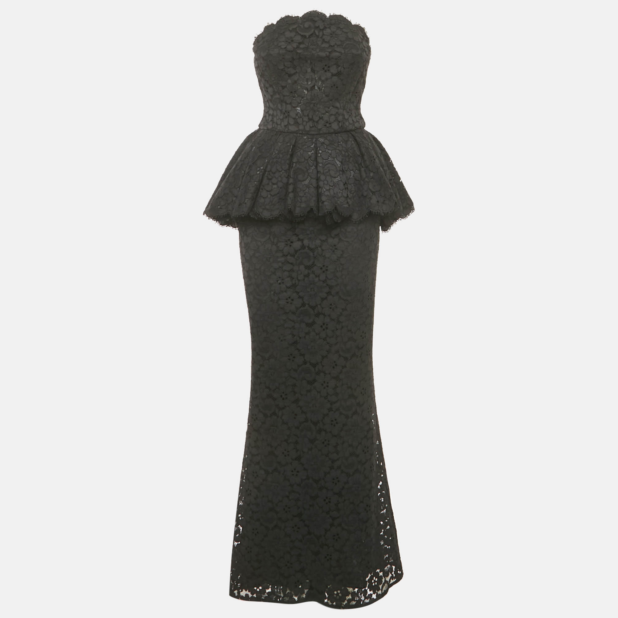 Pre-owned Dolce & Gabbana Black Lace Bustier Detail Strapless Maxi Dress S