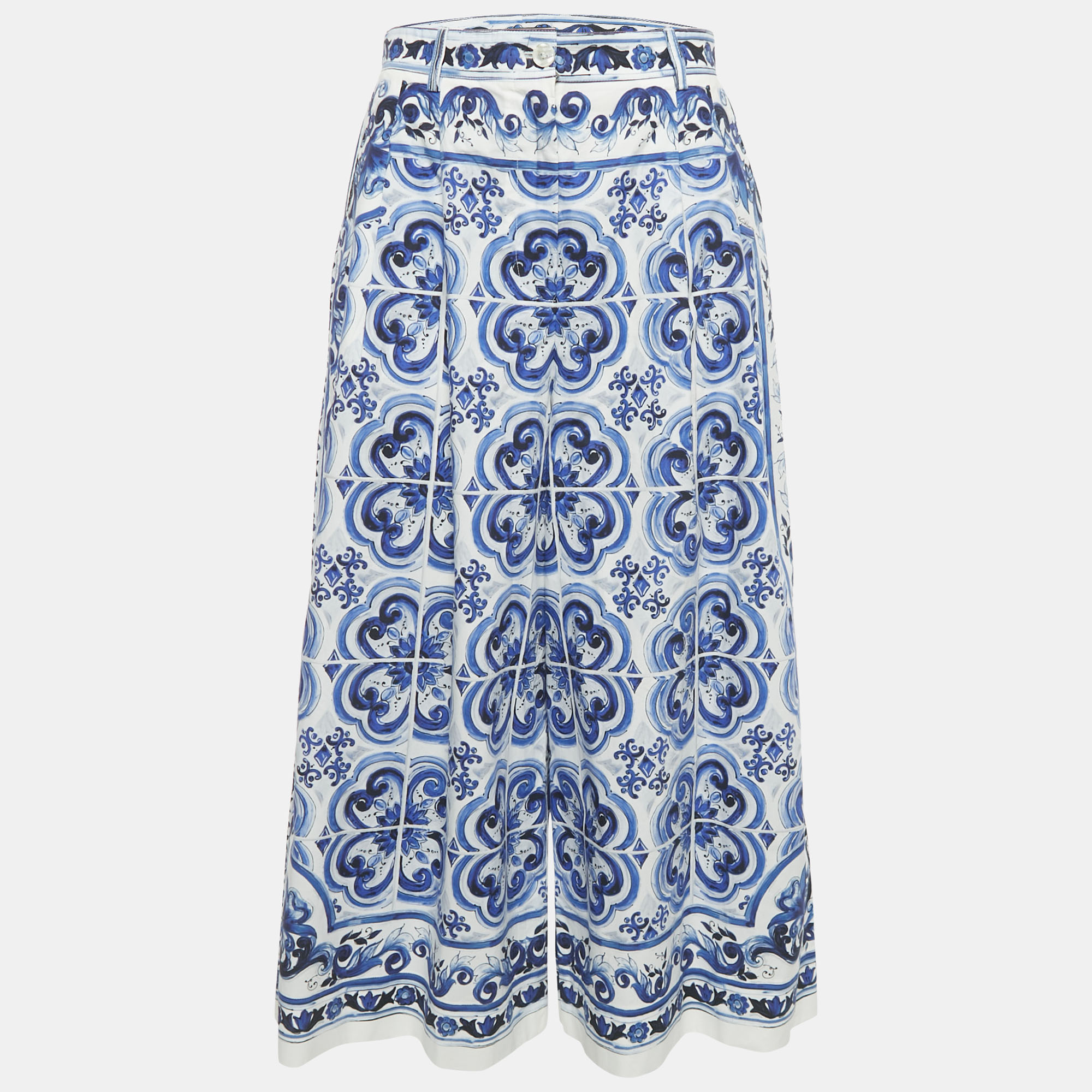 Pre-owned Dolce & Gabbana Blue Majolica Print Cotton Culottes M