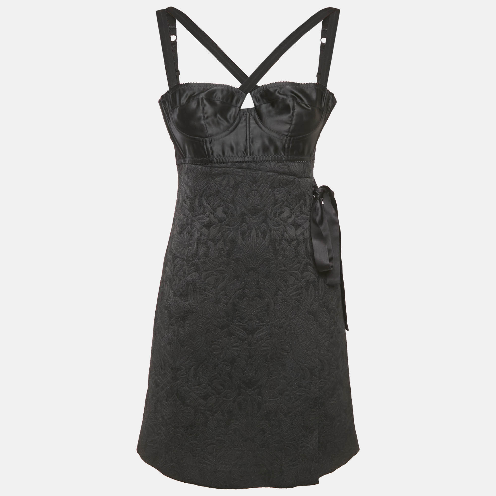 

Dolce & Gabbana Black Jacquard Bustier Sleeveless Mini Dress XS