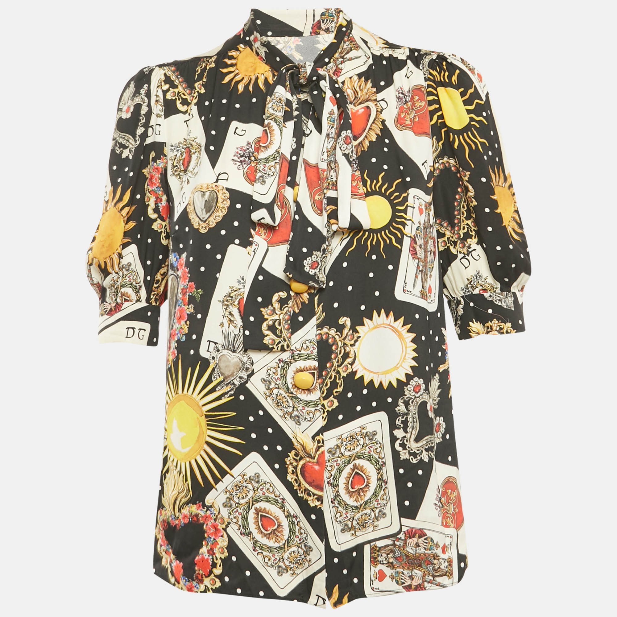 

Dolce & Gabbana Black Printed Silk Blouse M