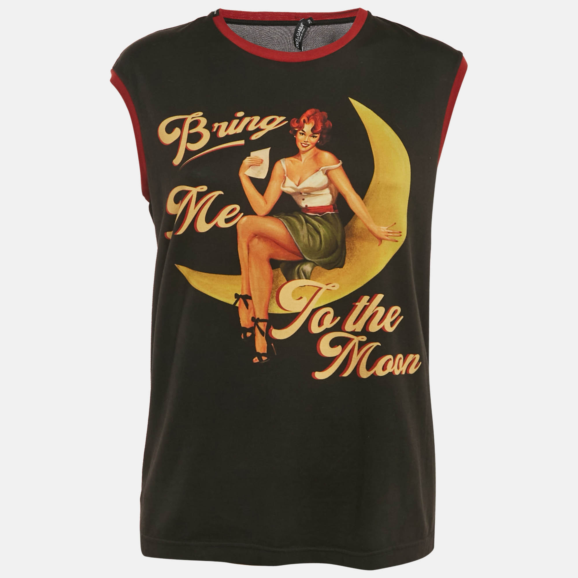 

Dolce & Gabbana Black Bring Me To The Moon Print Jersey Sleeveless Top XS