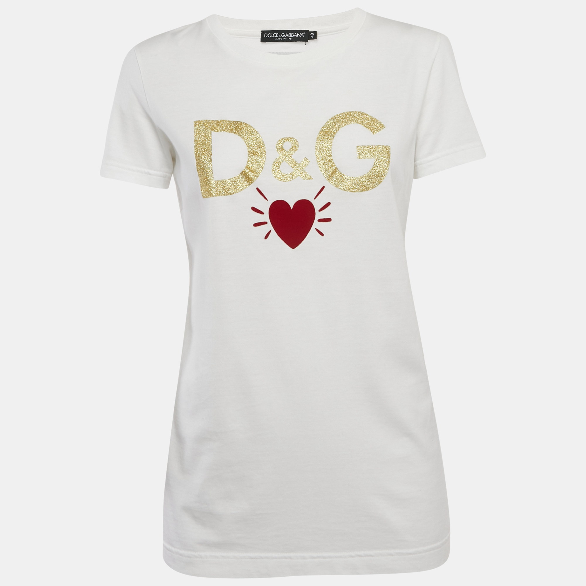 Dolce & Gabbana White Logo printed Cotton Knit T-Shirt S