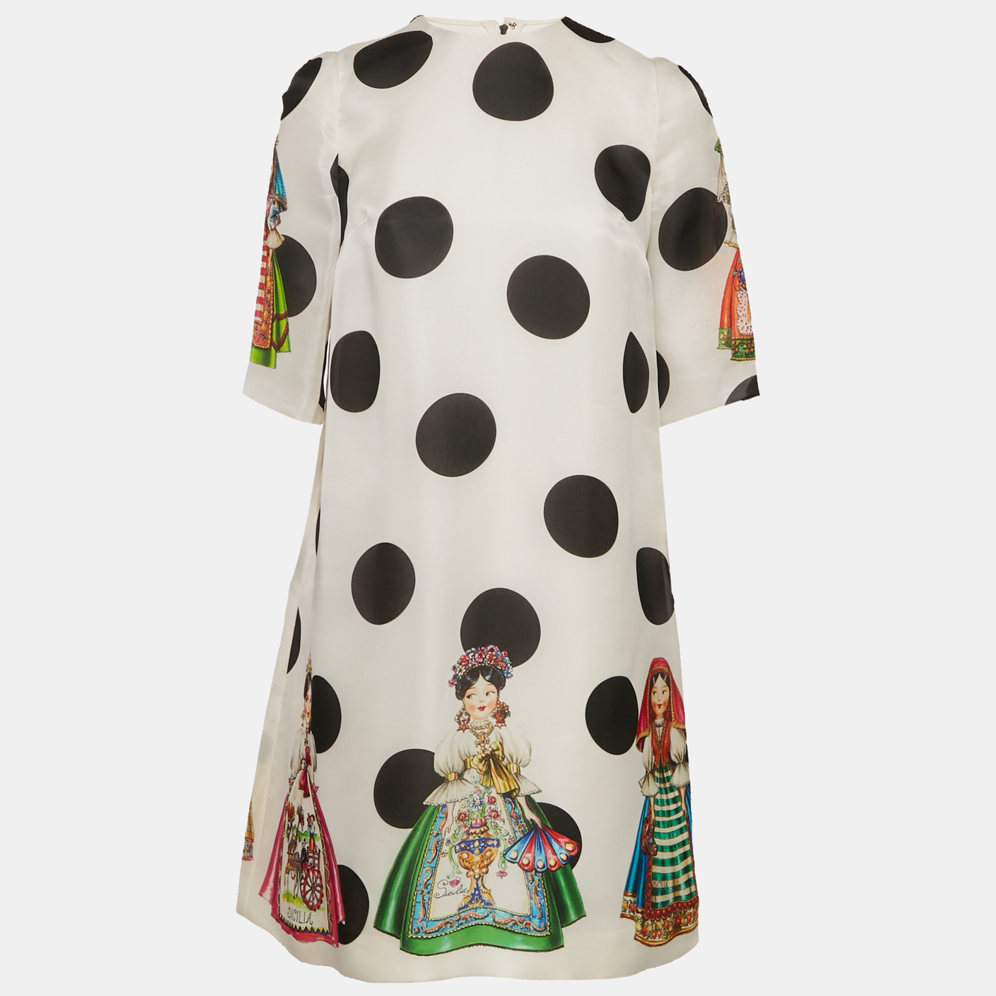 Pre-owned Dolce & Gabbana Napoli White Polka Dots Print Organza Shift Short Dress S