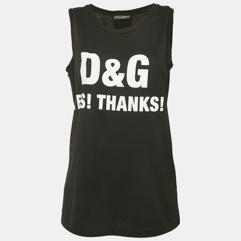 Pre-owned Dolce & Gabbana Black Printed Jersey Millennials Sleeveless T-shirt S