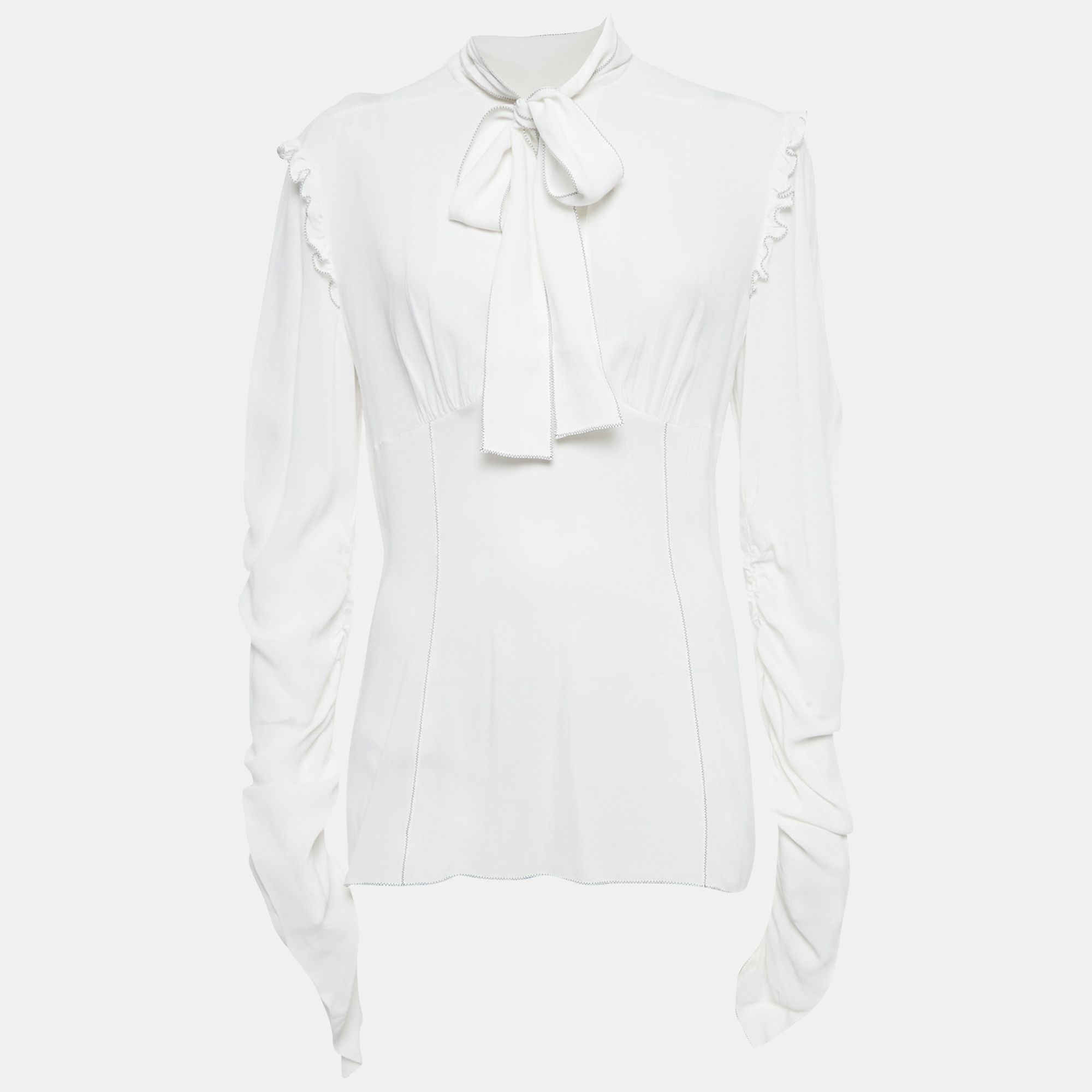 Dolce & Gabbana White Crepe Ruffled Tie-Up Detail Blouse M