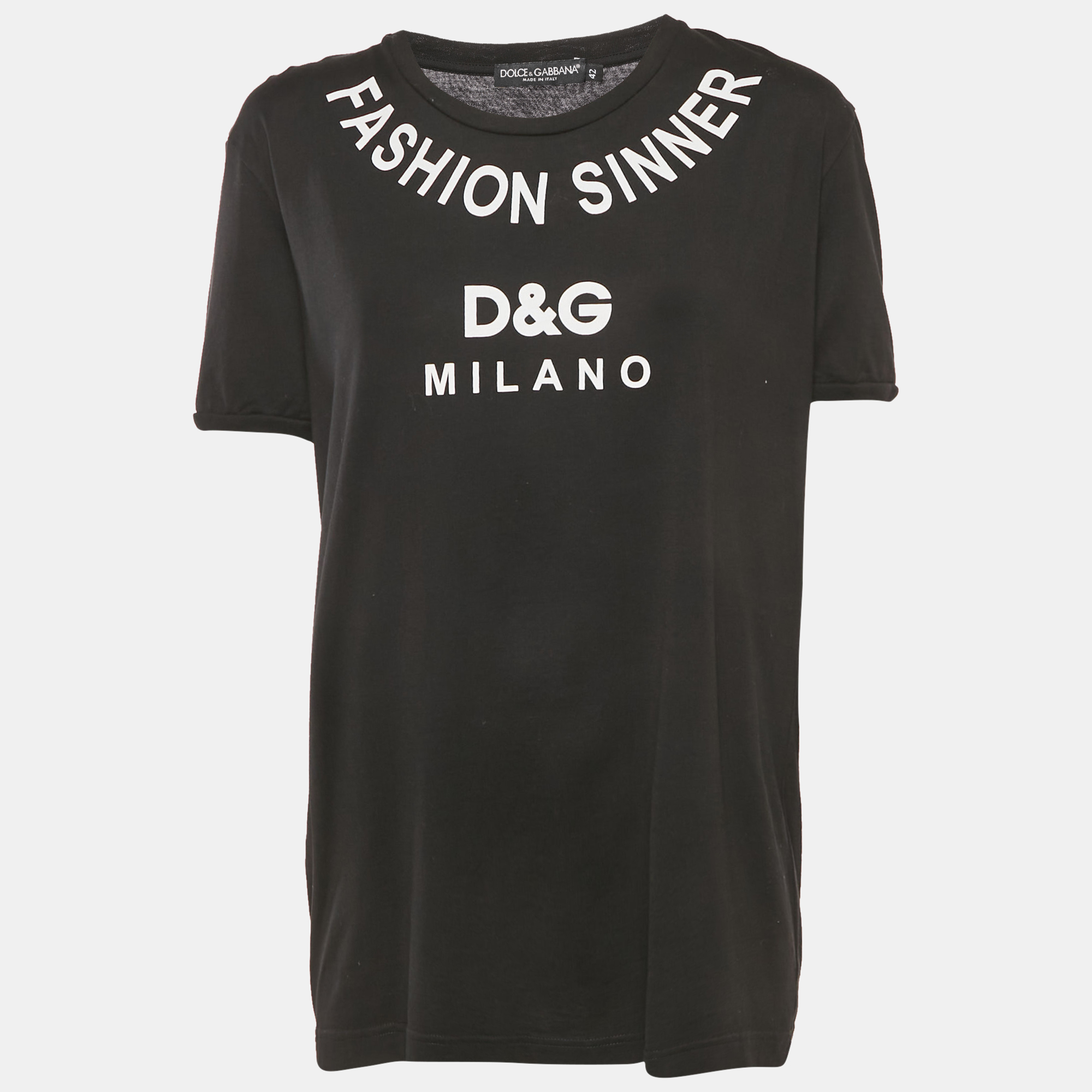 

Dolce & Gabbana Black Printed Cotton Crew Neck T-Shirt M