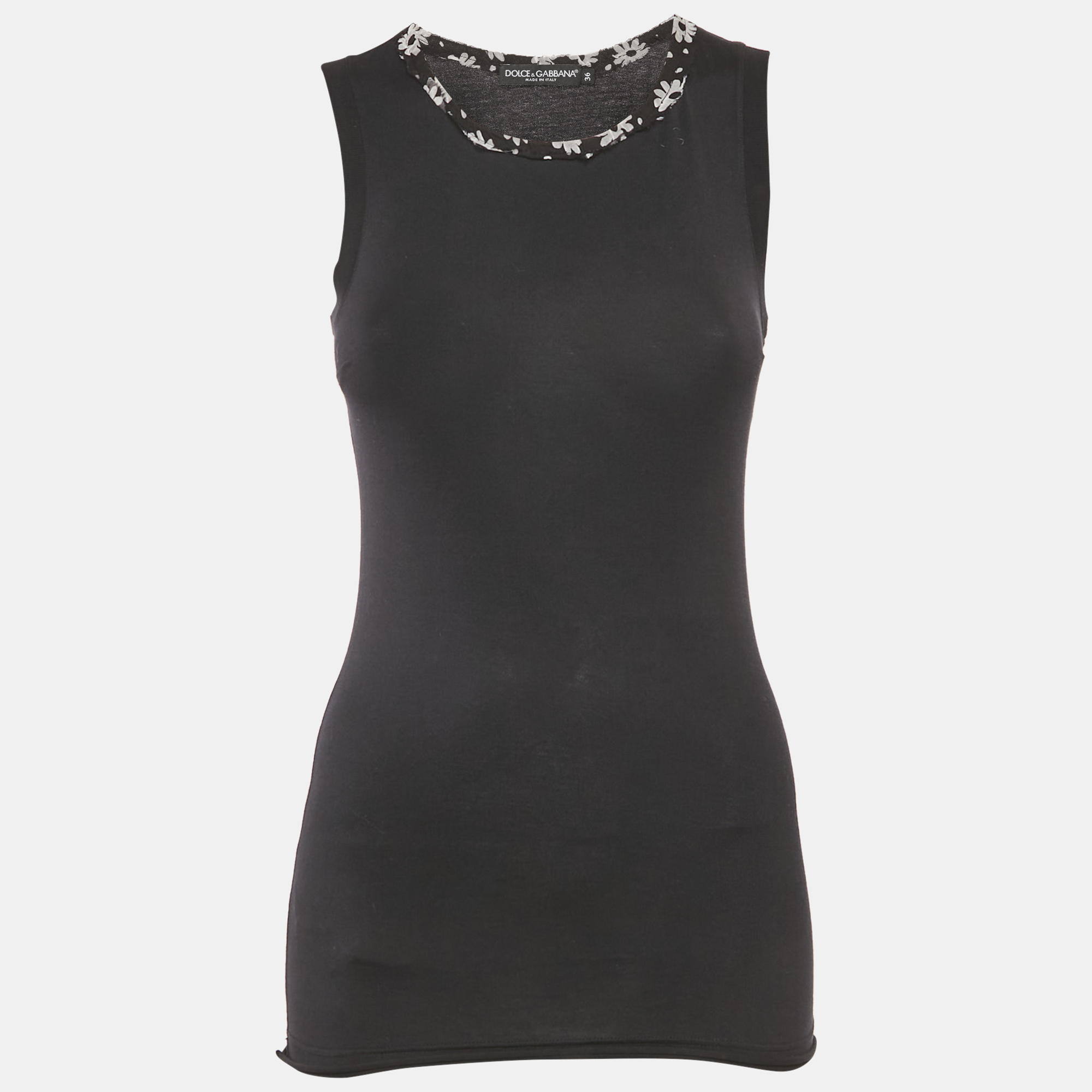 

Dolce & Gabbana Black Floral Silk Trim Jersey Sleeveless Top XS, White